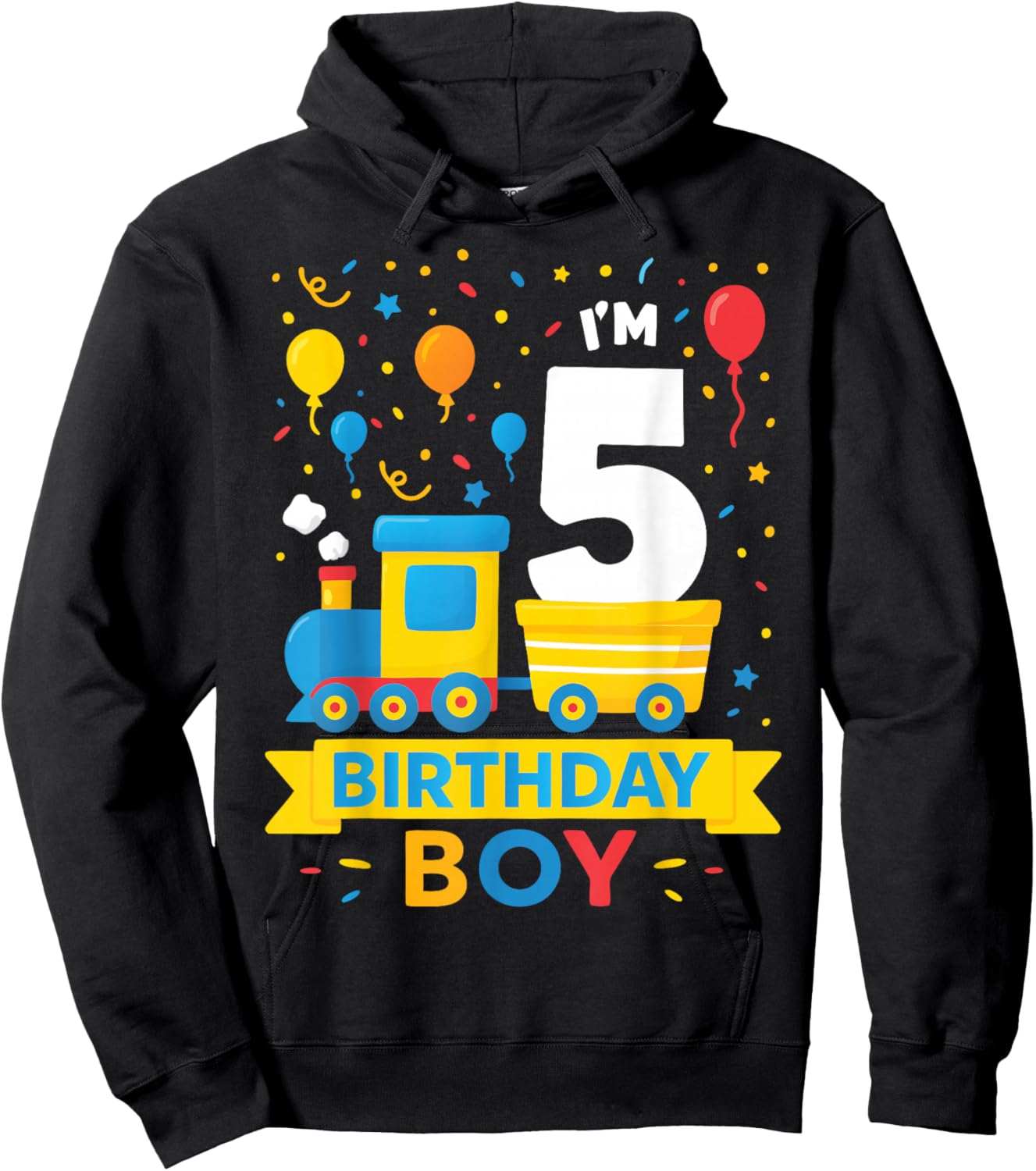 Five 5yr 5th Kids Boys Girls Train Birthday Boy 5 Years Old Hoodie - Hoodie | Black