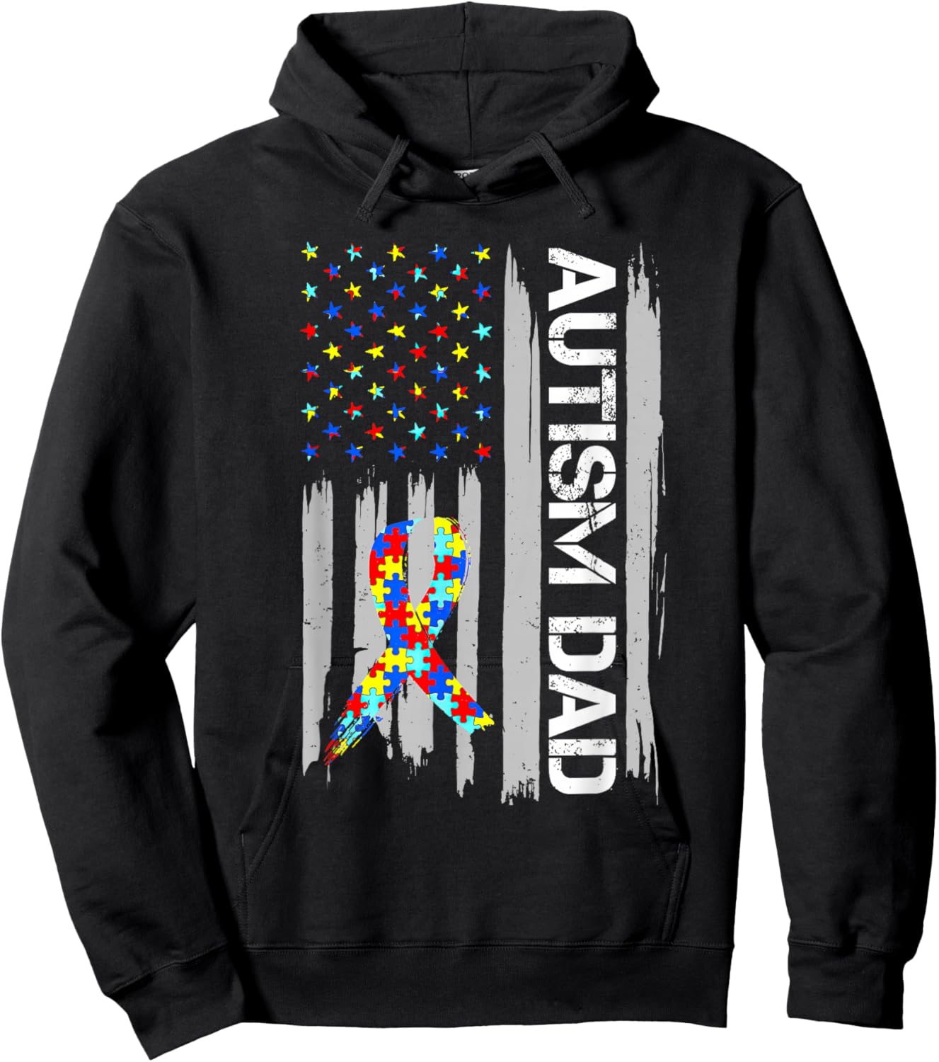 Autism Awareness Dad USA Flag Fathers Day Hoodie - Hoodie | Black