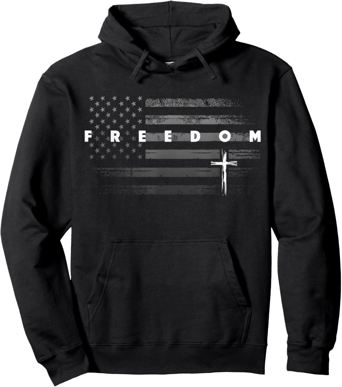 Grunge American Flag and Cross Faith Family Freedom Hoodie - Hoodie | Black
