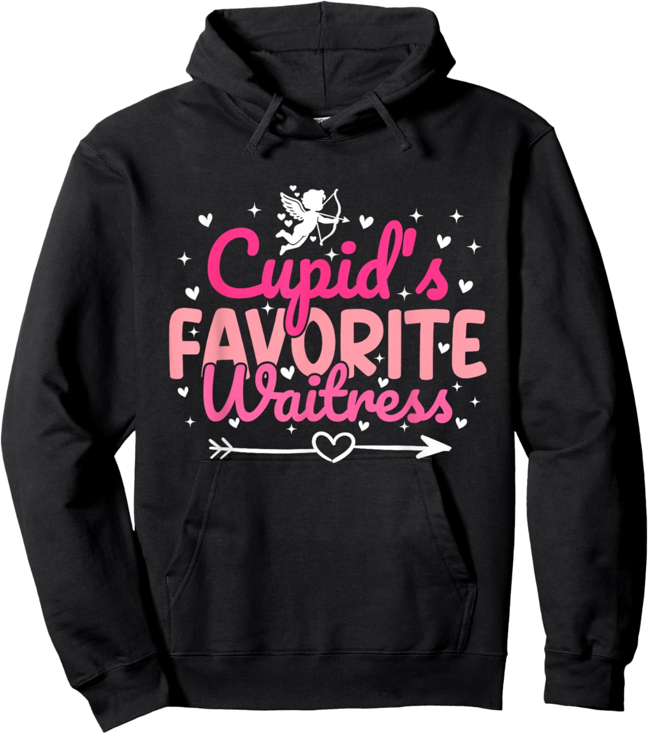 Cupid's Favorite Waitress Valentine’s Day Funny Server Hoodie - Hoodie | Black