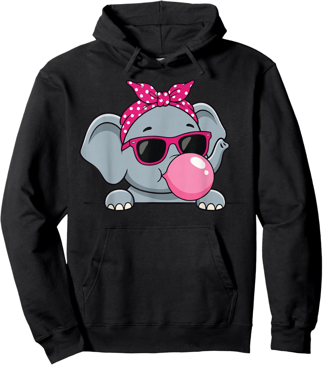 Elephant Kawaii Girl Pink Bandana Funny Elephant Bubblegum Hoodie - Hoodie | Black