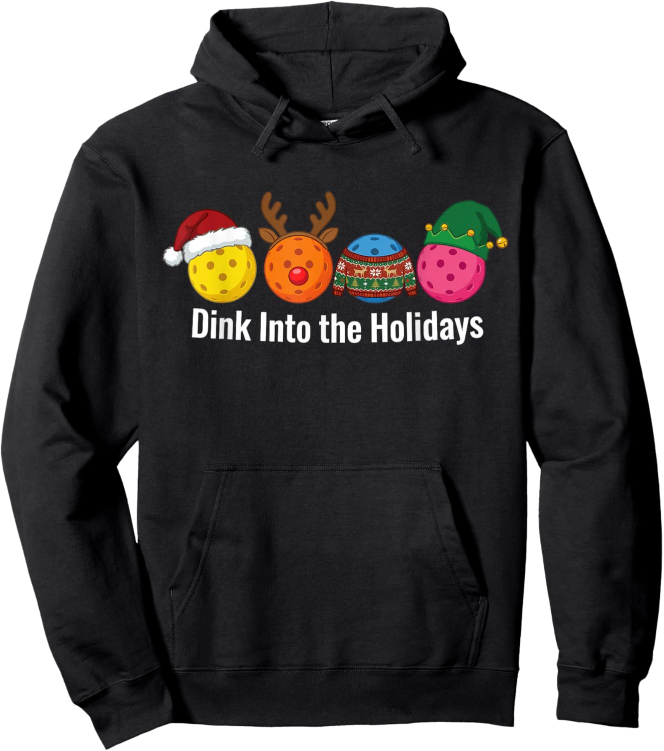 Christmas Pickleball Santa Reindeer Elf Ugly Xmas Sweater Hoodie - Hoodie | Black