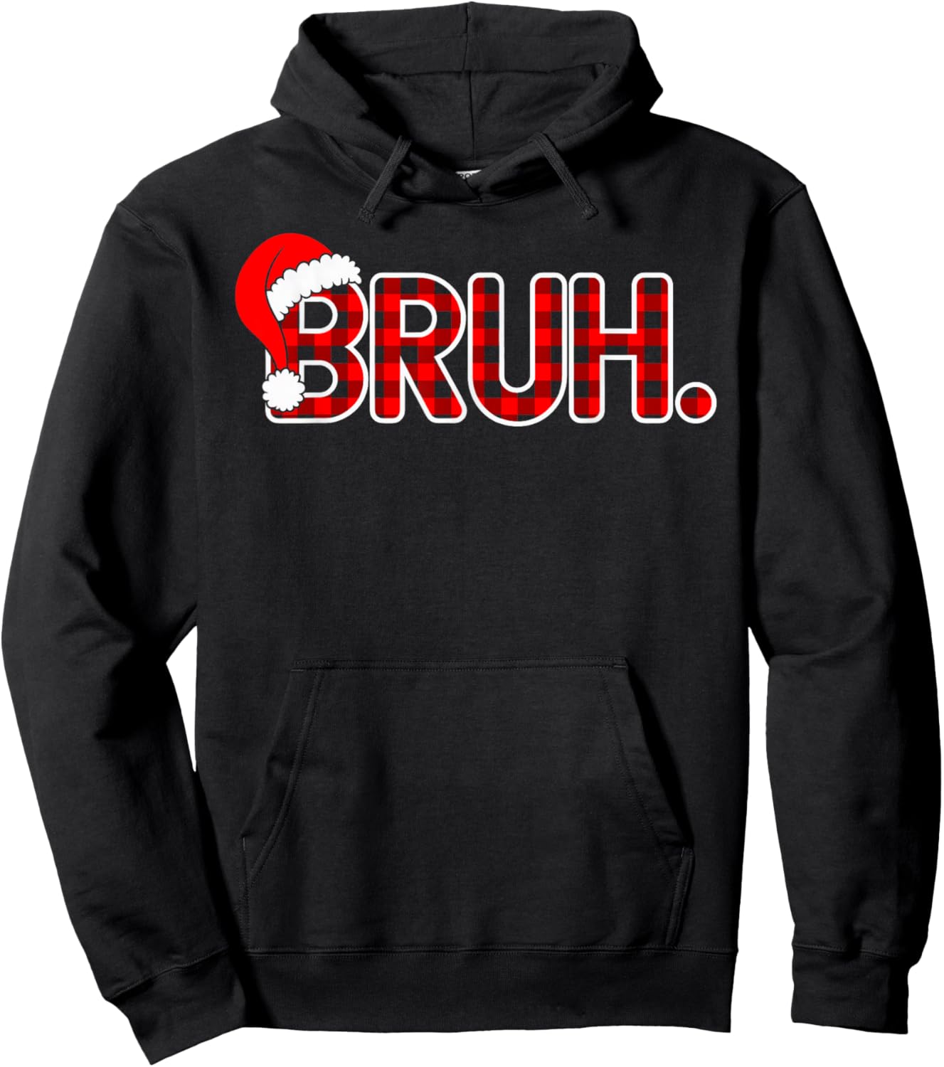 Bruh Christmas Red Plaid Teens Boys Kids Family Xmas Pajama Hoodie - Hoodie | Black