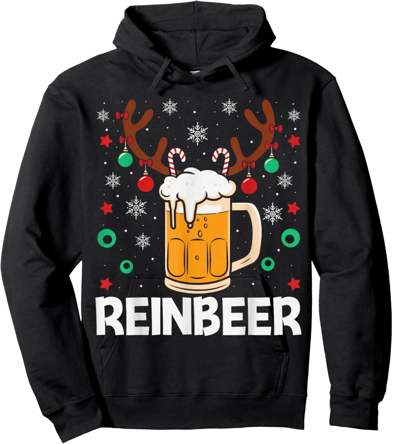 Funny Reinbeer WineDeer Beer Wine Matching Couples Christmas Hoodie - Hoodie | Black