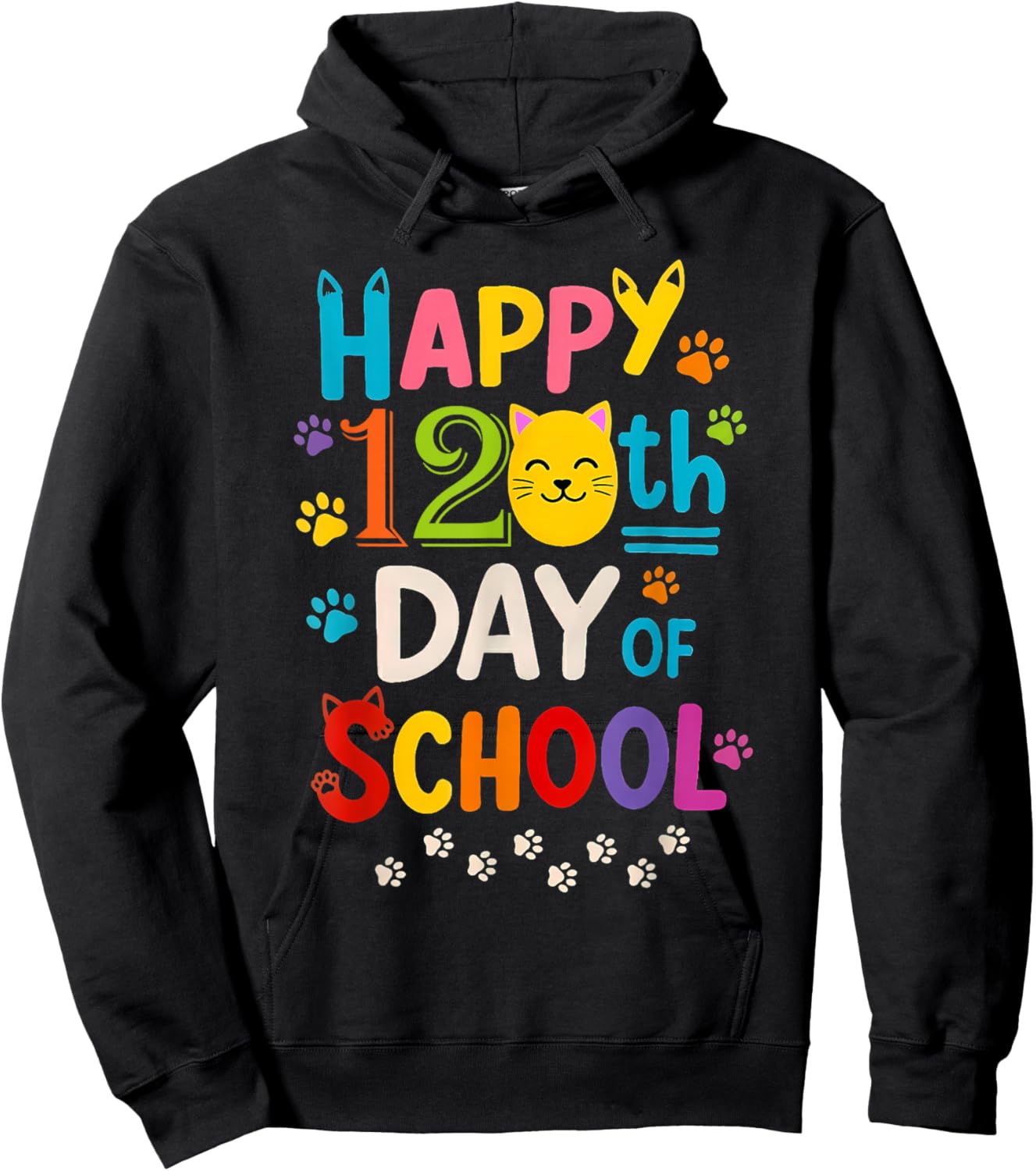 120th Day of School 120 Days of Pawsome Cat Paws Boys Girls Hoodie - Hoodie | Black