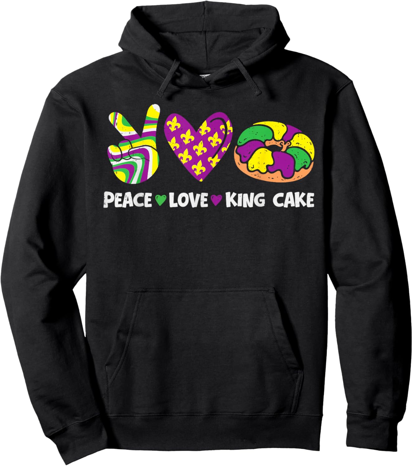 Peace Love King Cake Mardi Gras Carnival Women Girl Kids Hoodie - Hoodie | Black