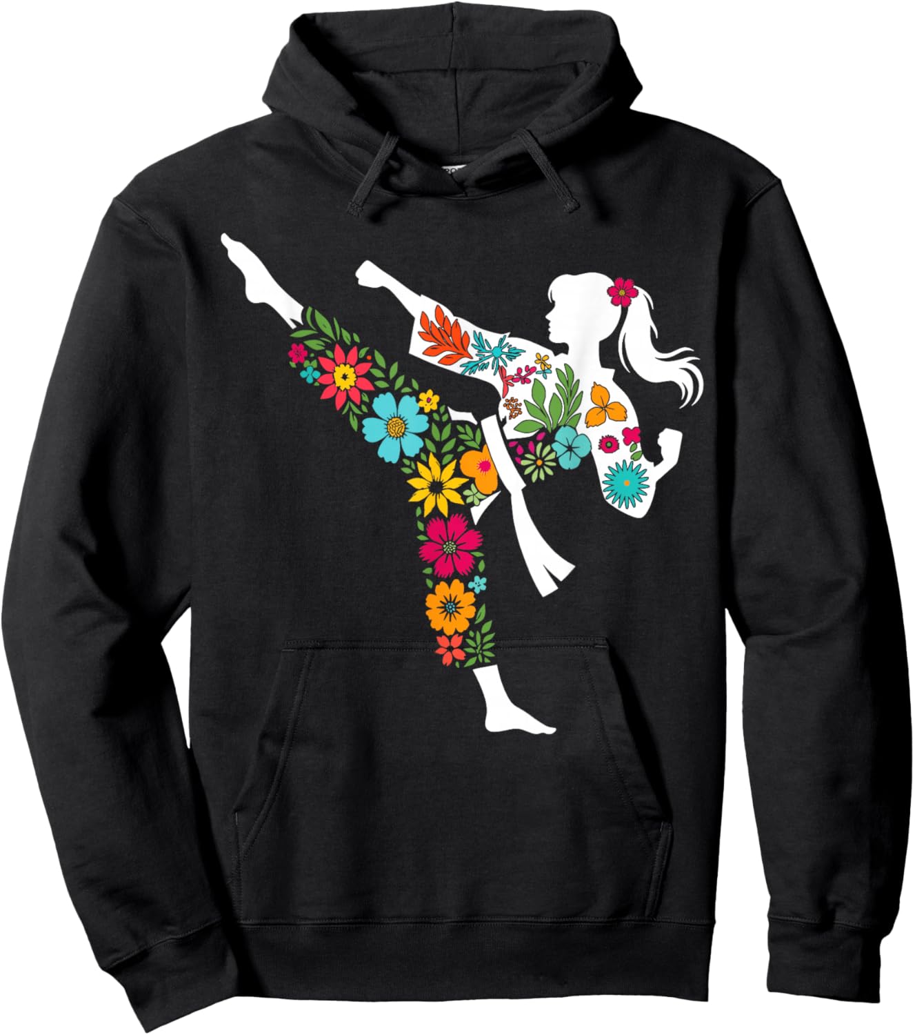 Floral Kick Funny Taekwondo Martial Arts Girls Women Karate Hoodie - Hoodie | Black