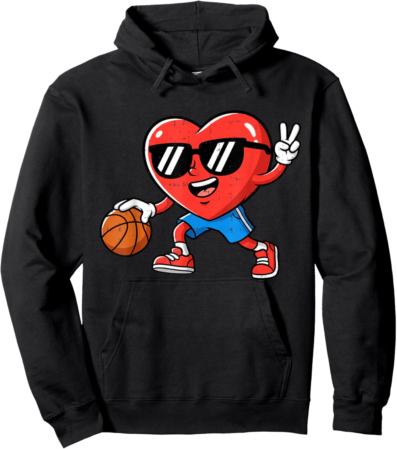 Heart Play Basketball Valentines Day for Teen Boys Girls Kid Hoodie - Hoodie | Black