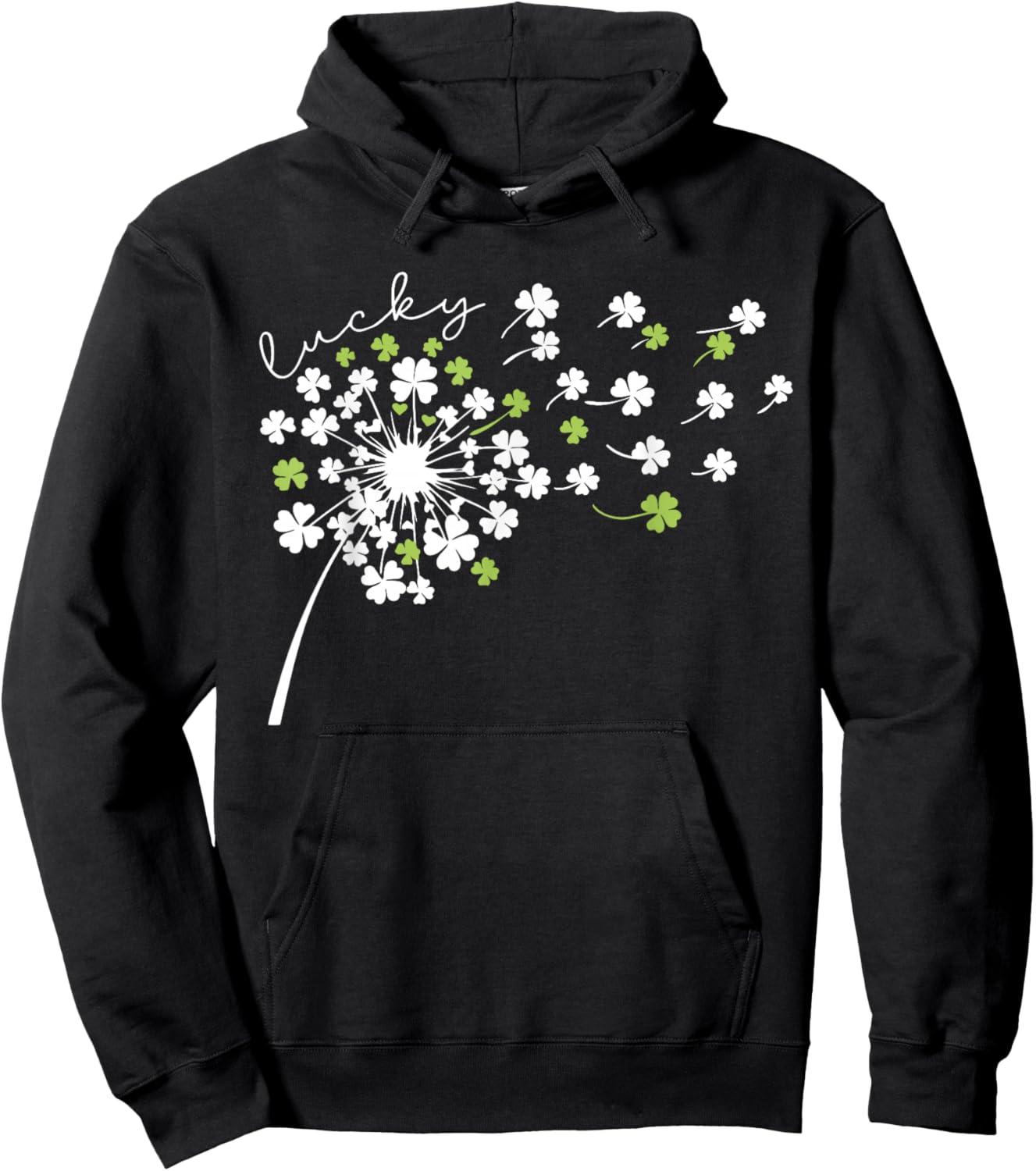 Lucky Dandelion Shamrock Funny St Patricks Day Women Girls Hoodie - Hoodie | Black