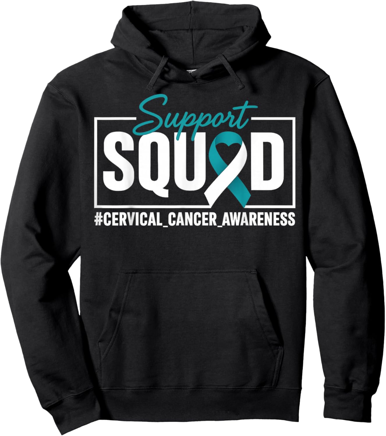 Cervical Cancer Awareness Support Squad Ribbon Hoodie - Hoodie | Black