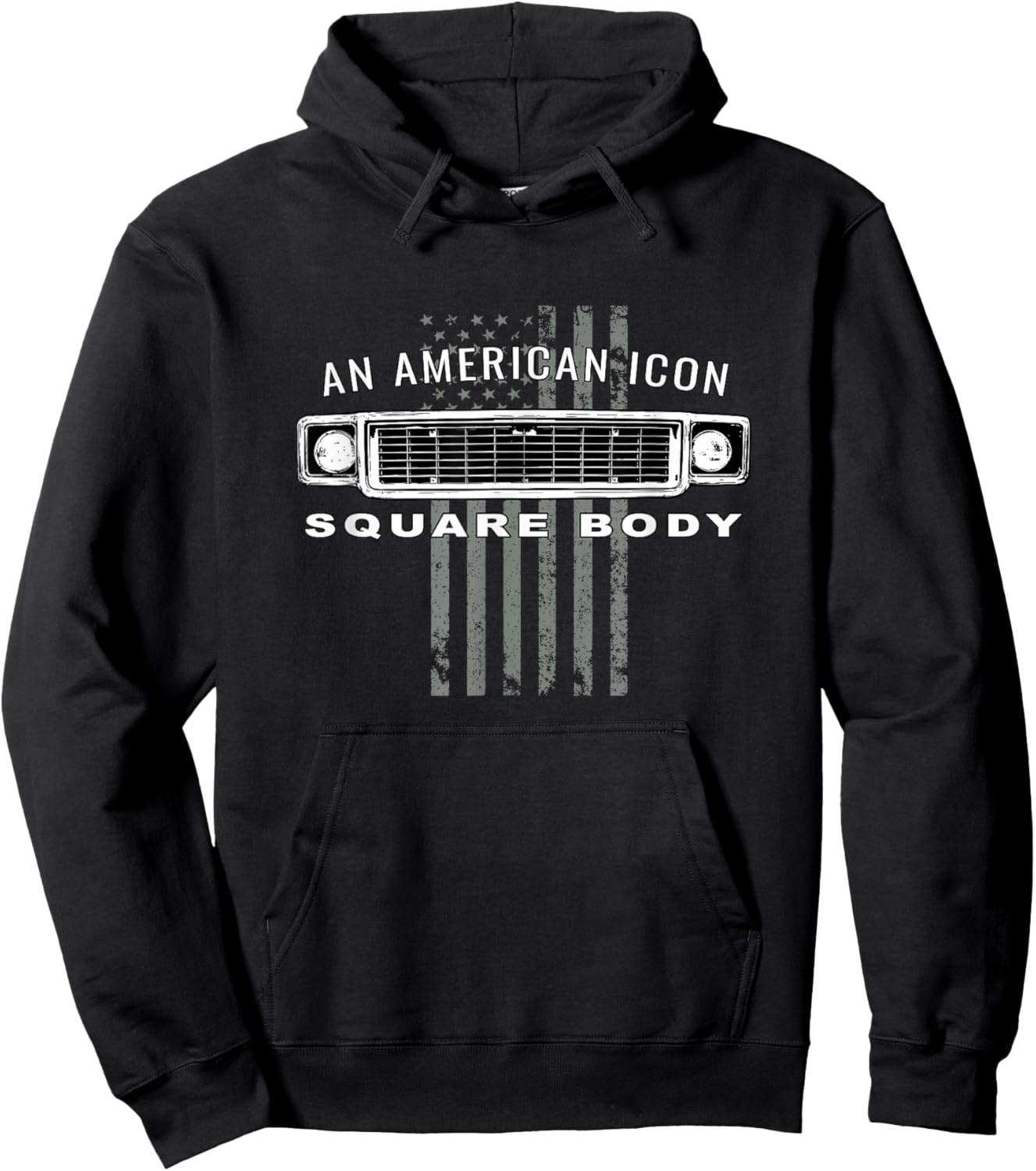 Square Body Grille with American Flag Design Hoodie - Hoodie | Black