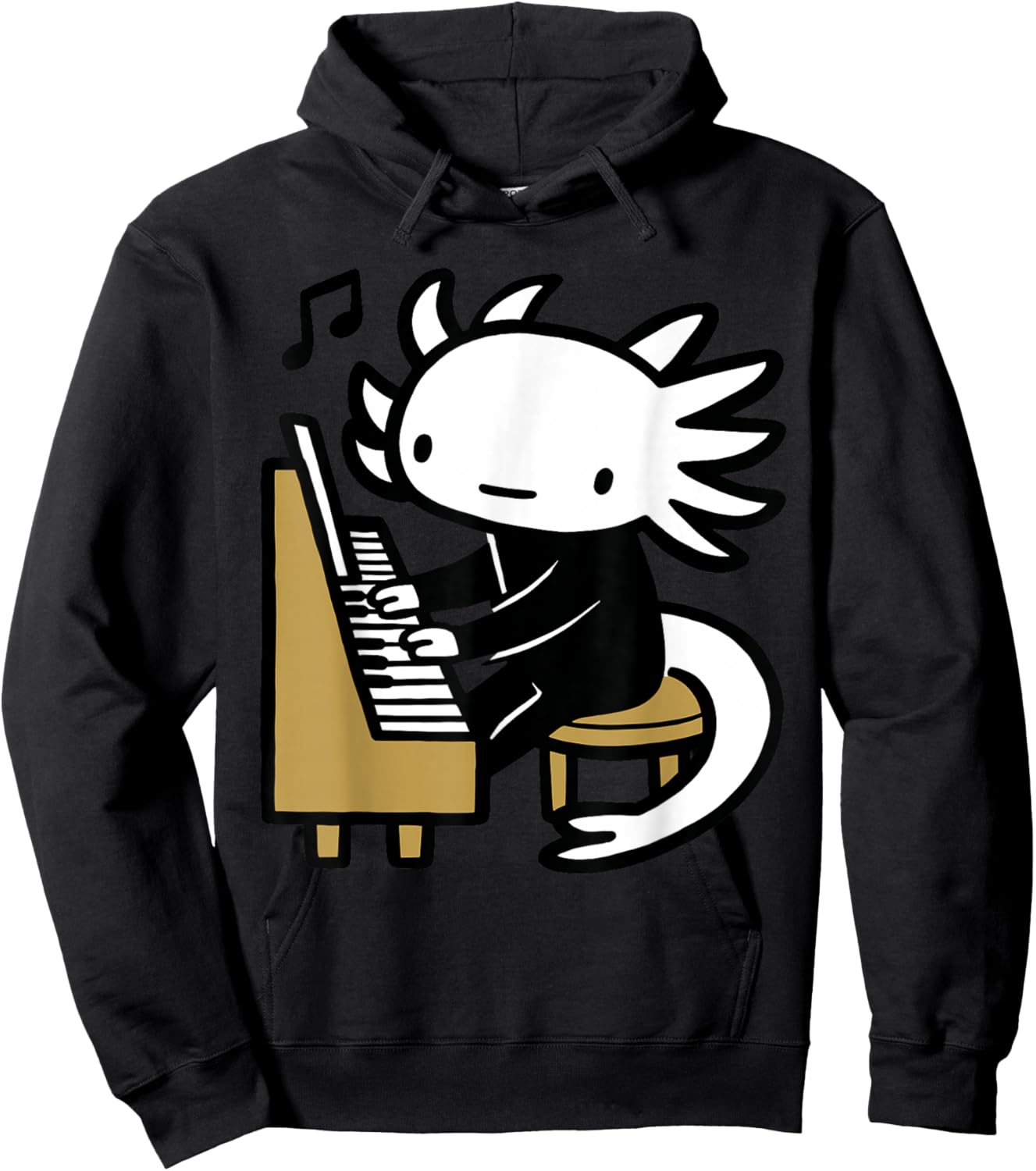 Axolotl Piano Player Cartoon Graphic Hoodie - Hoodie | Black