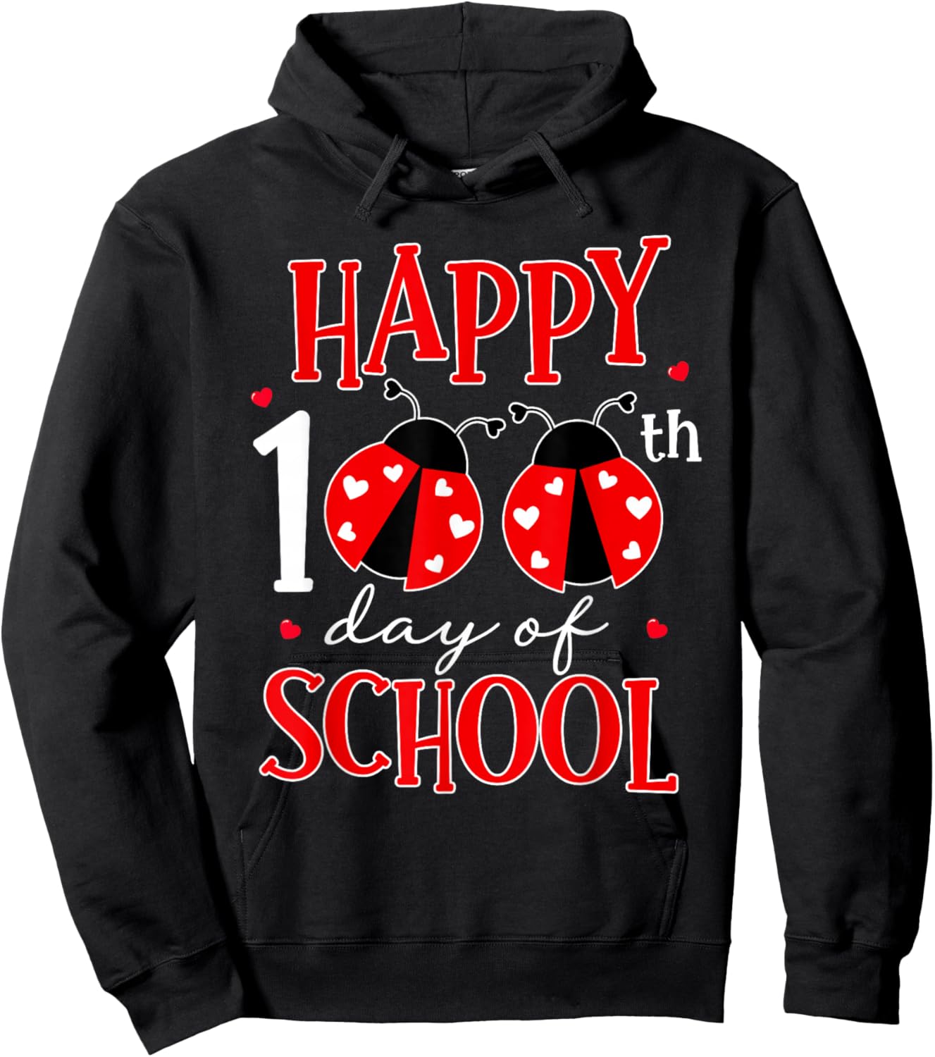 Happy 100th Day of School Ladybug Shirt 100 Days Smarter Hoodie - Hoodie | Black