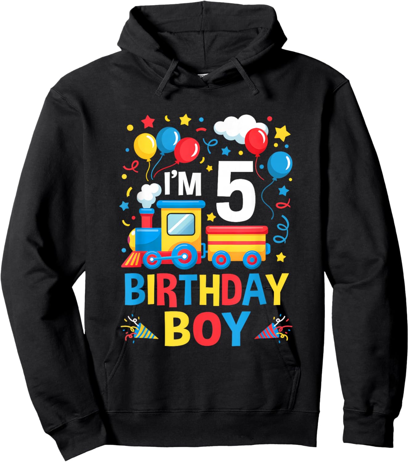Five 5Yr 5Th Kids Boys Girls Train Birthday Boy 5 Years Old Hoodie - Hoodie | Black