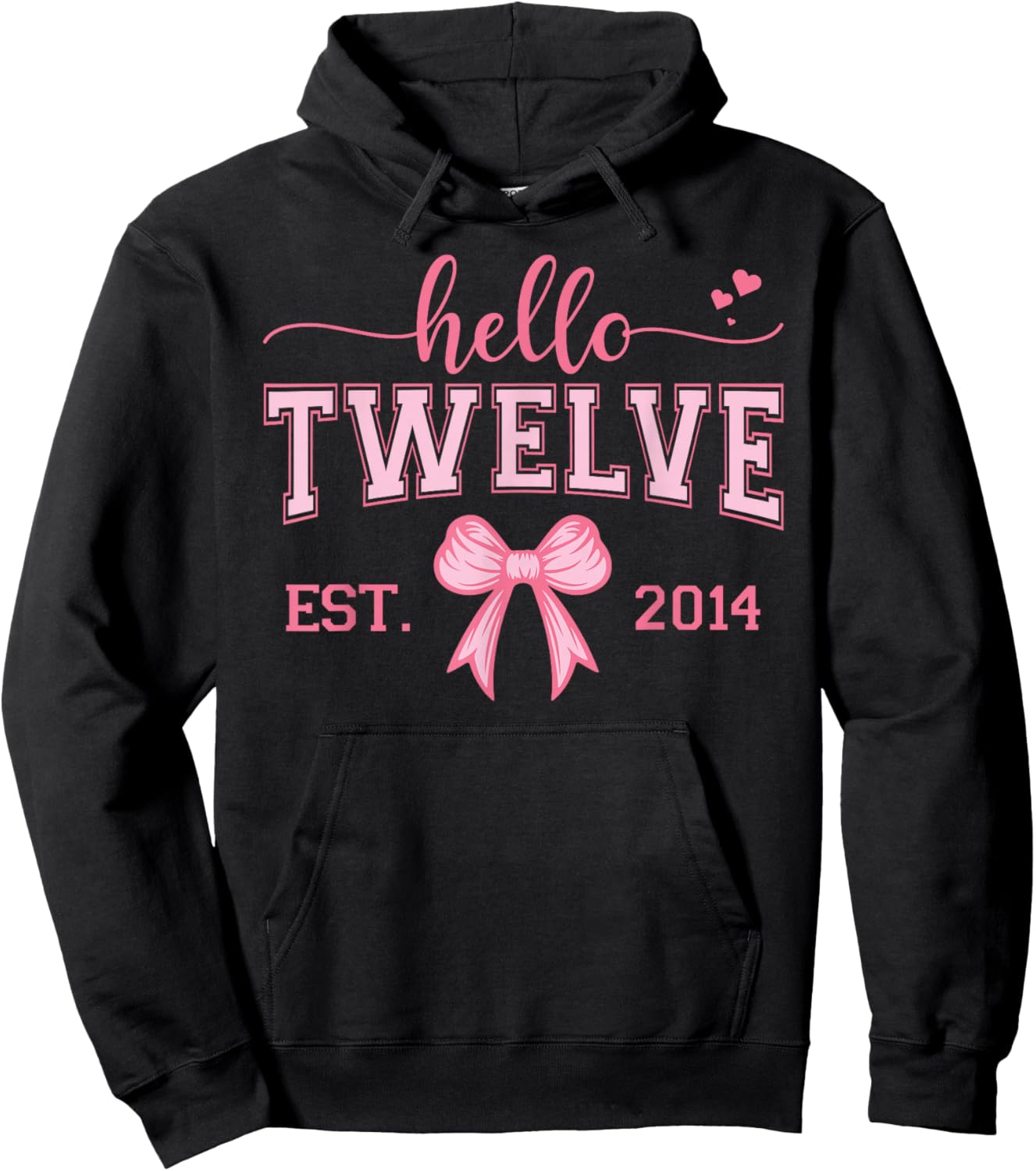 Hello Twelve Est. 2014 Coquette Bow 12th Birthday Girl Hoodie - Hoodie | Black