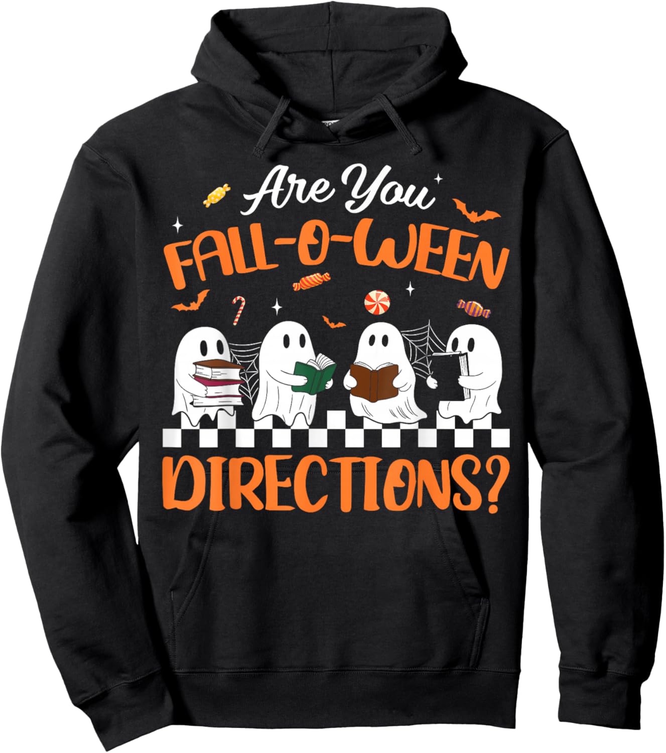 Retro are You Fall O Ween Directions Teacher Halloween Ghost Hoodie - Hoodie | Black