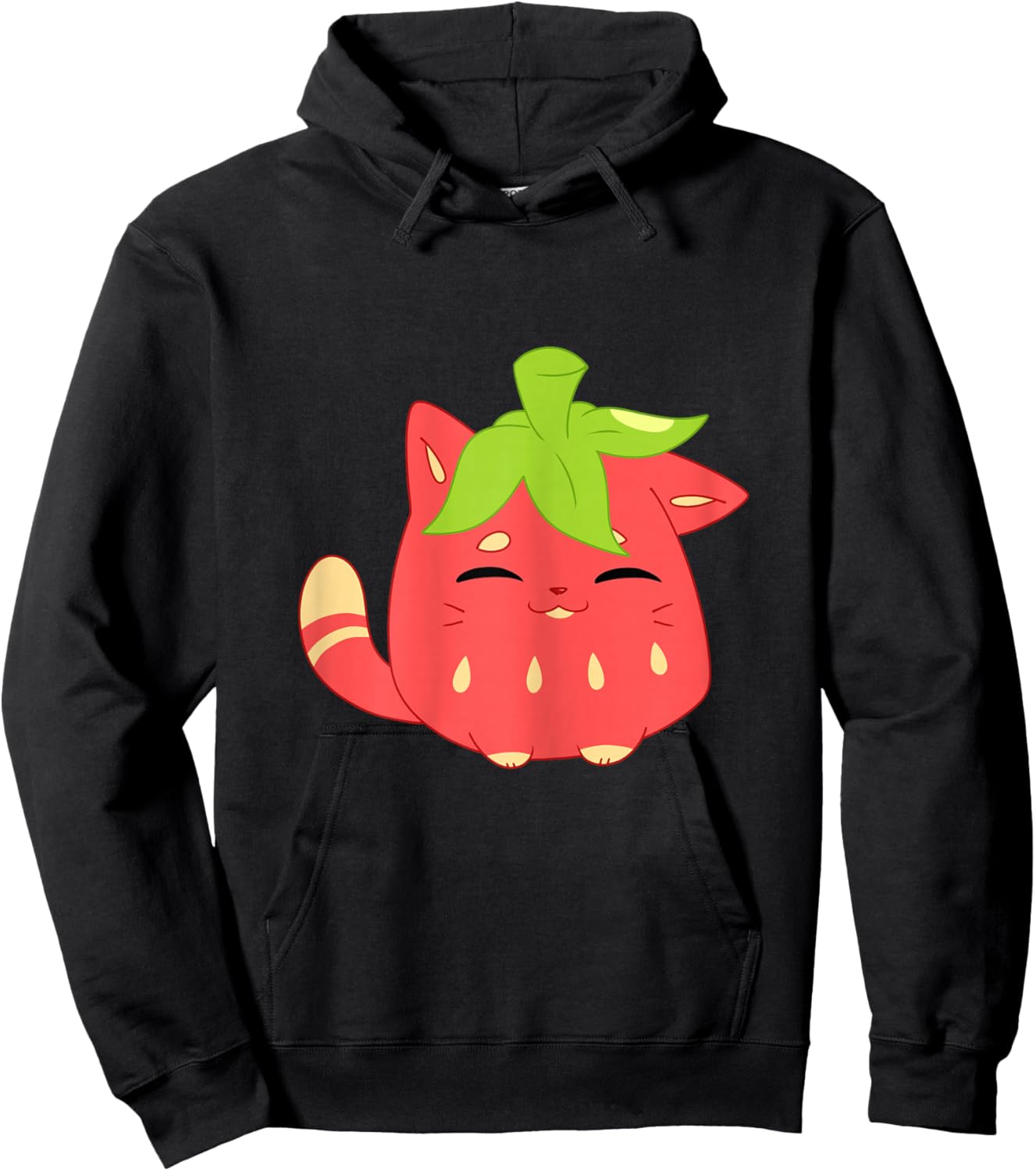 Cute Funny Sweet Cartoon Strawberry Shaped Smiling Cat Hoodie - Hoodie | Black