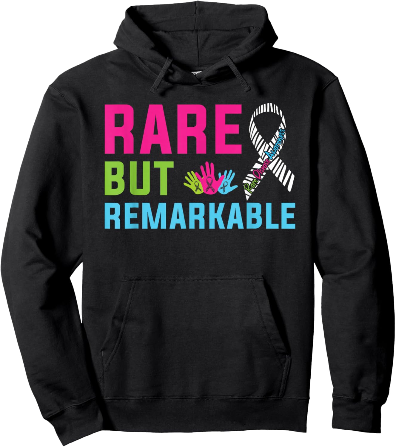 Rare Disease Awareness Day 2026 Rare Remarkable Zebra Ribbon Hoodie - Hoodie | Black
