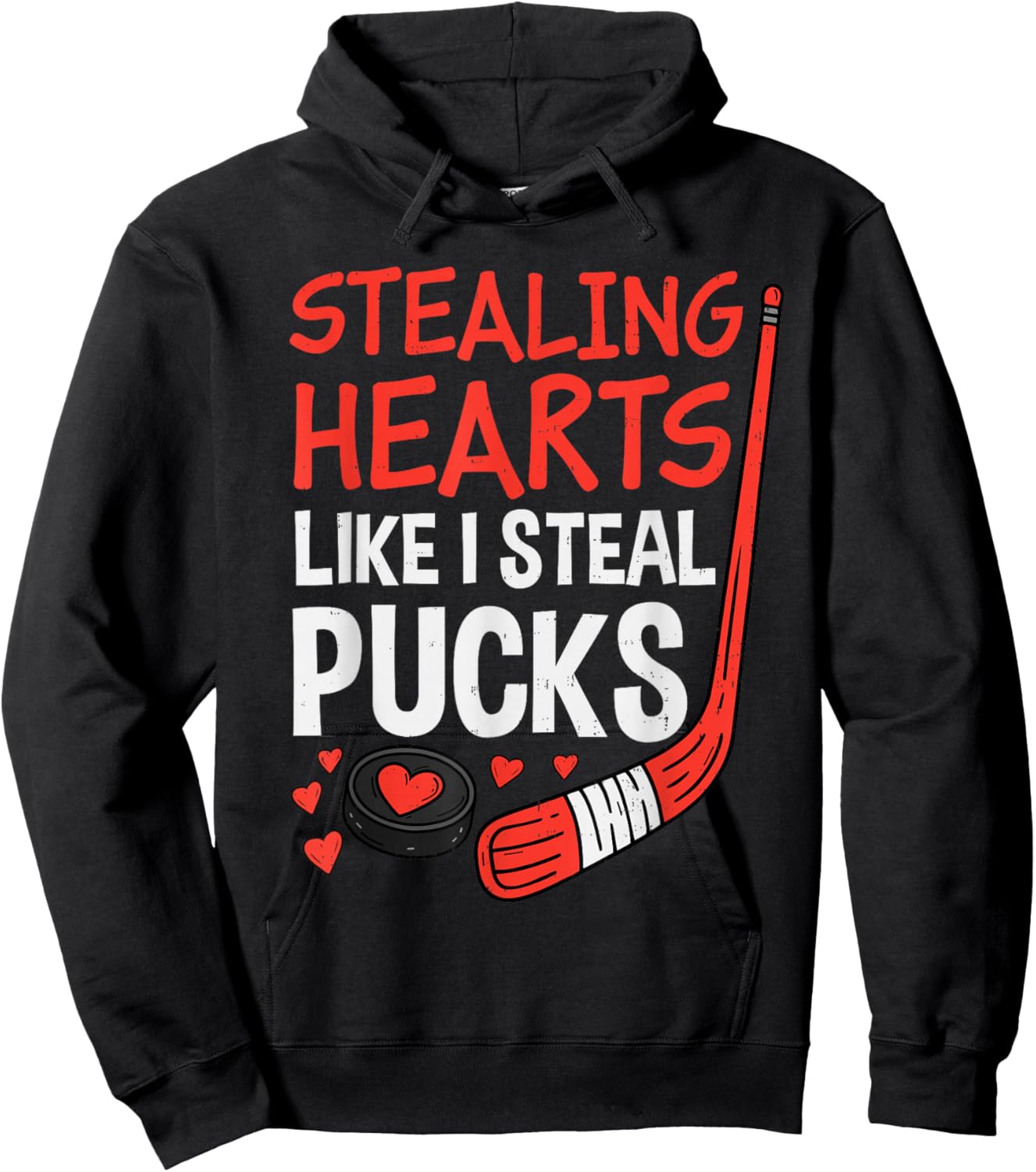 Stealing Hearts Stealing Pucks Hockey Valentines Day Men Boy Hoodie - Hoodie | Black