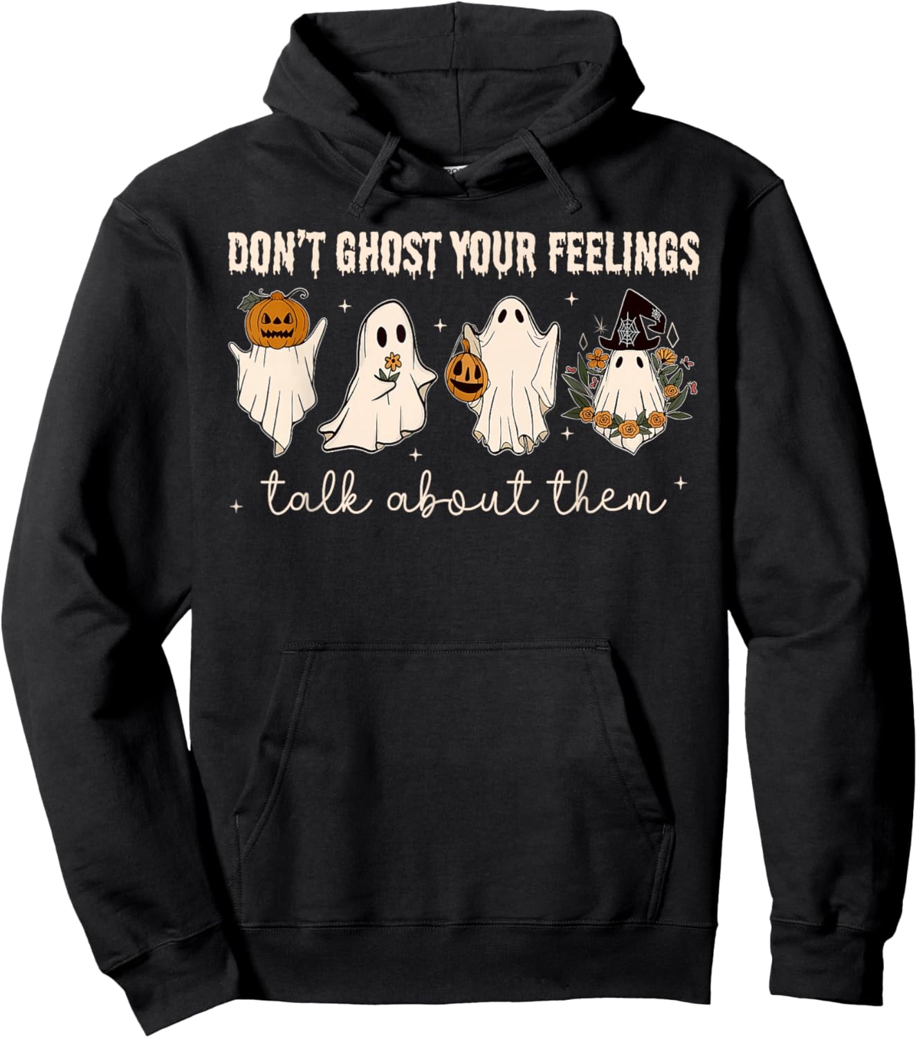 Retro Halloween Mental Health Don't Ghost Your Feelings Hoodie - Hoodie | Black