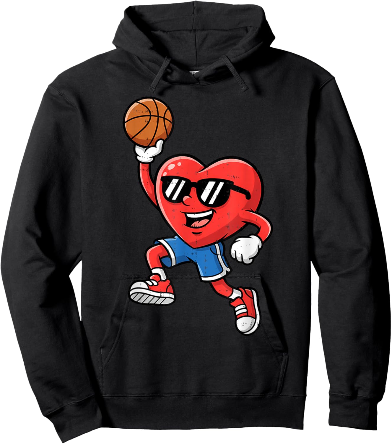 Heart Play Basketball Valentines Day for Teen Boys Girls Kid Hoodie - Hoodie | Black