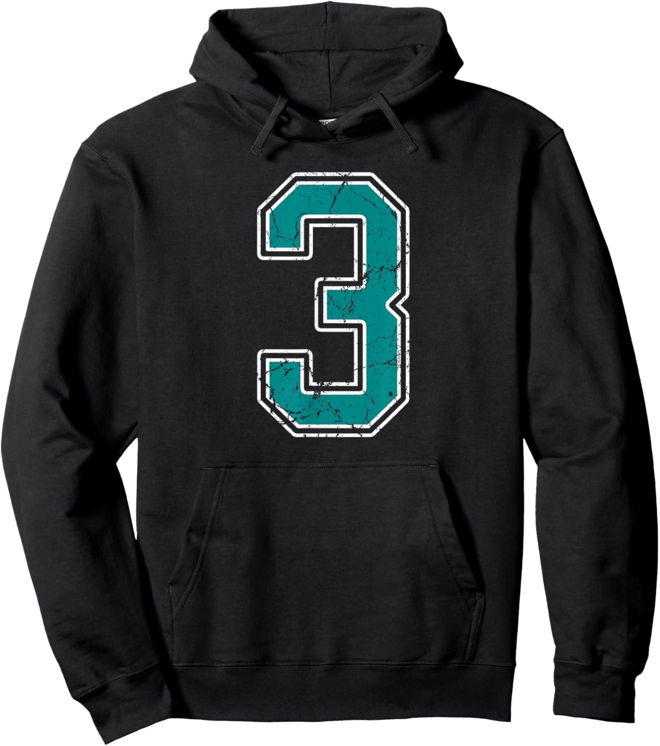 Teal and White Number 3 Jersey Player Uniform #3 Fan Hoodie - Hoodie | Black