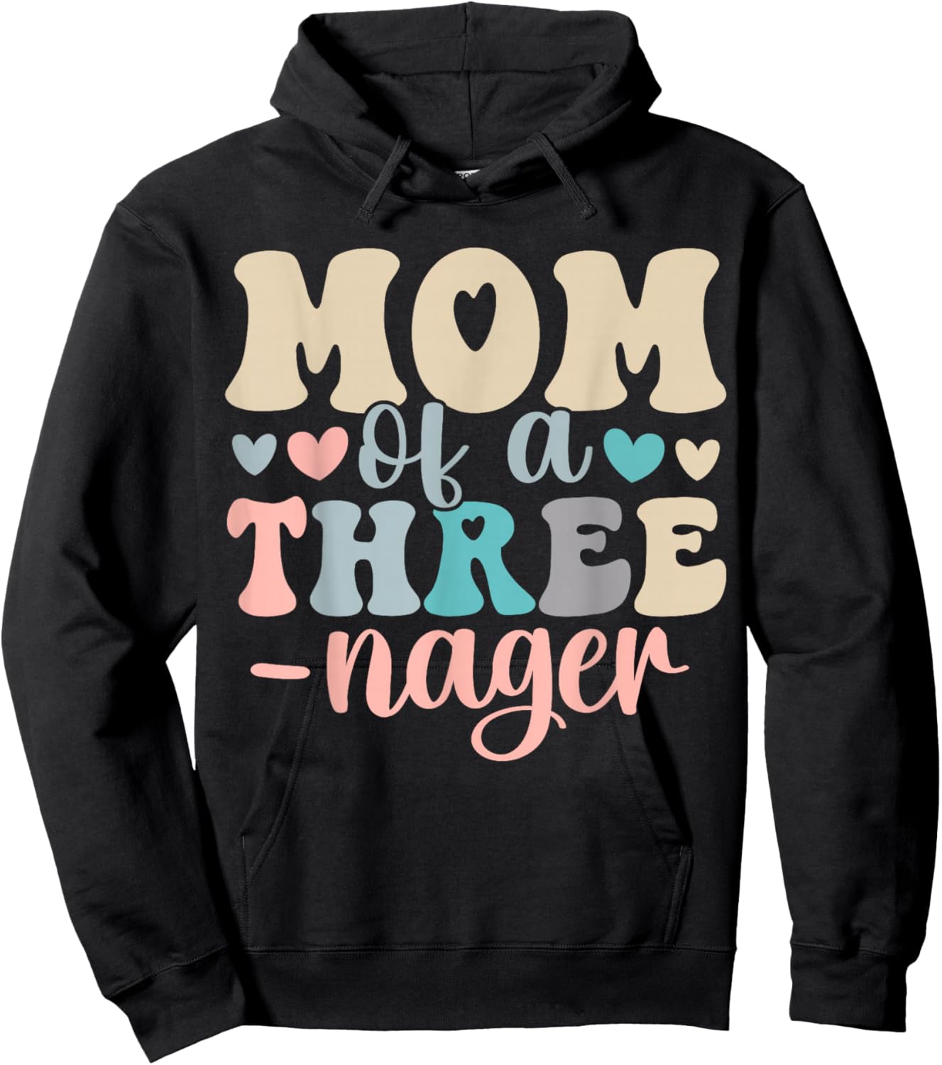 Mom of A Threenager 3rd Birthday Matching Family Boho Hoodie - Hoodie | Black
