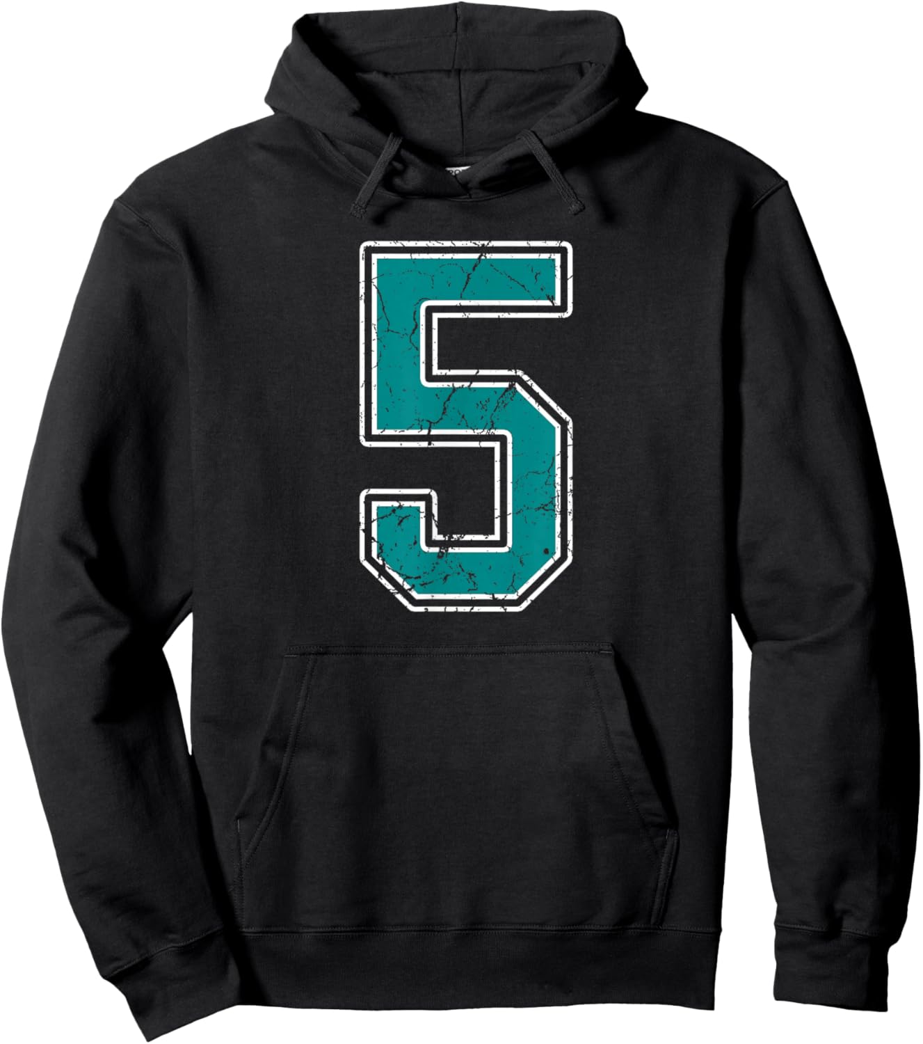Teal and White Number 5 Jersey Player Uniform #5 Fan Hoodie - Hoodie | Black