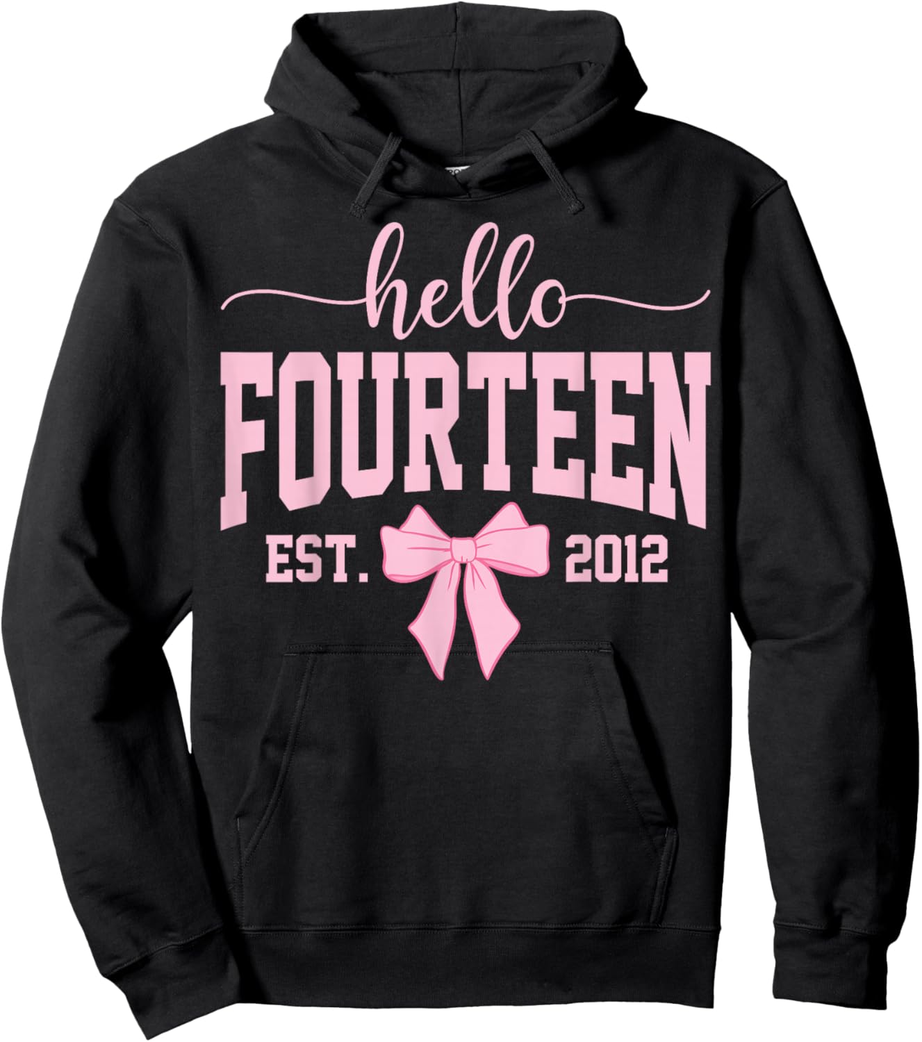Hello Fourteen Est 2012 Coquette Bow 14th Birthday Girl Hoodie - Hoodie | Black