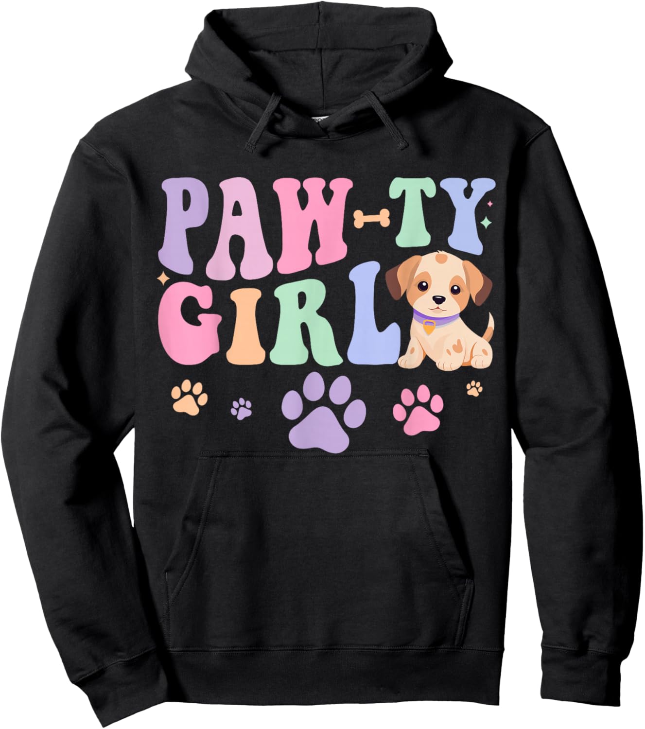 Let's Pawty Girl Birthday Dog Puppy Party Girl Kids Birthday Hoodie - Hoodie | Black