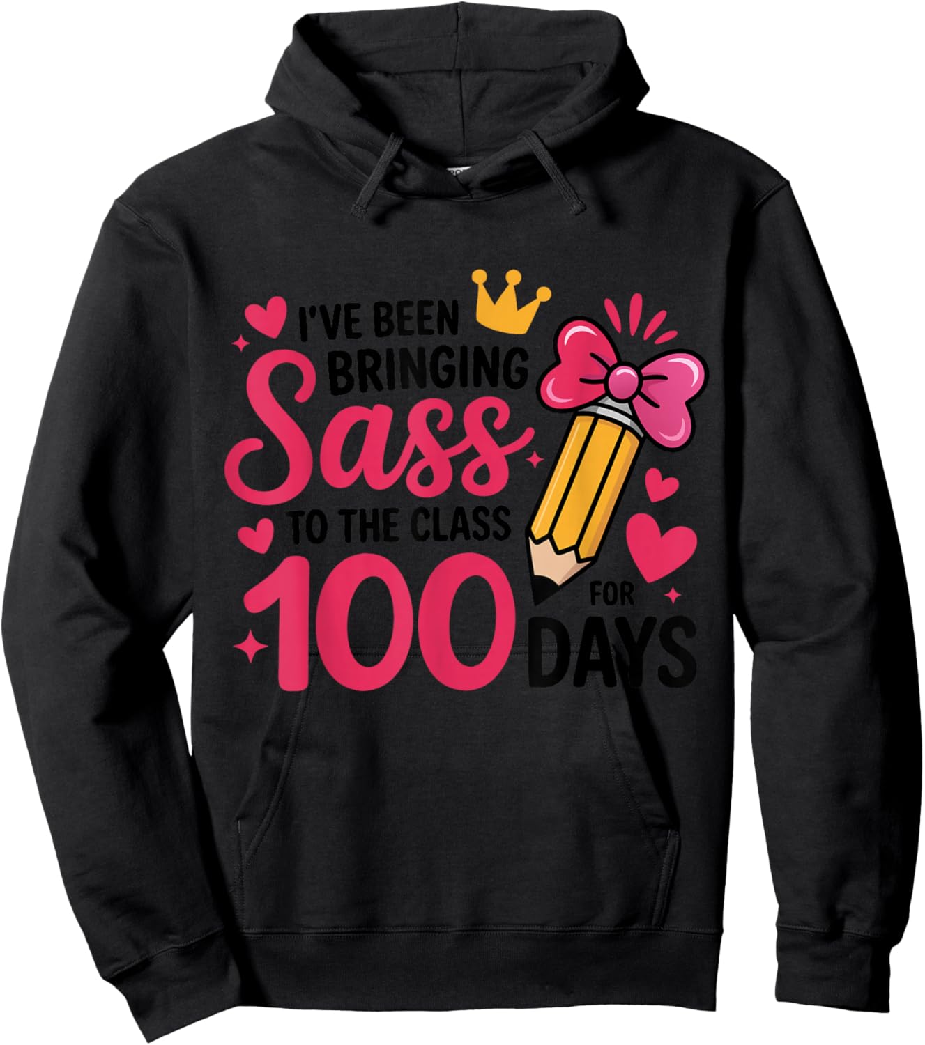 Bringing Sass to The Class for 100 Days of School Bow Girls Hoodie - Hoodie | Black