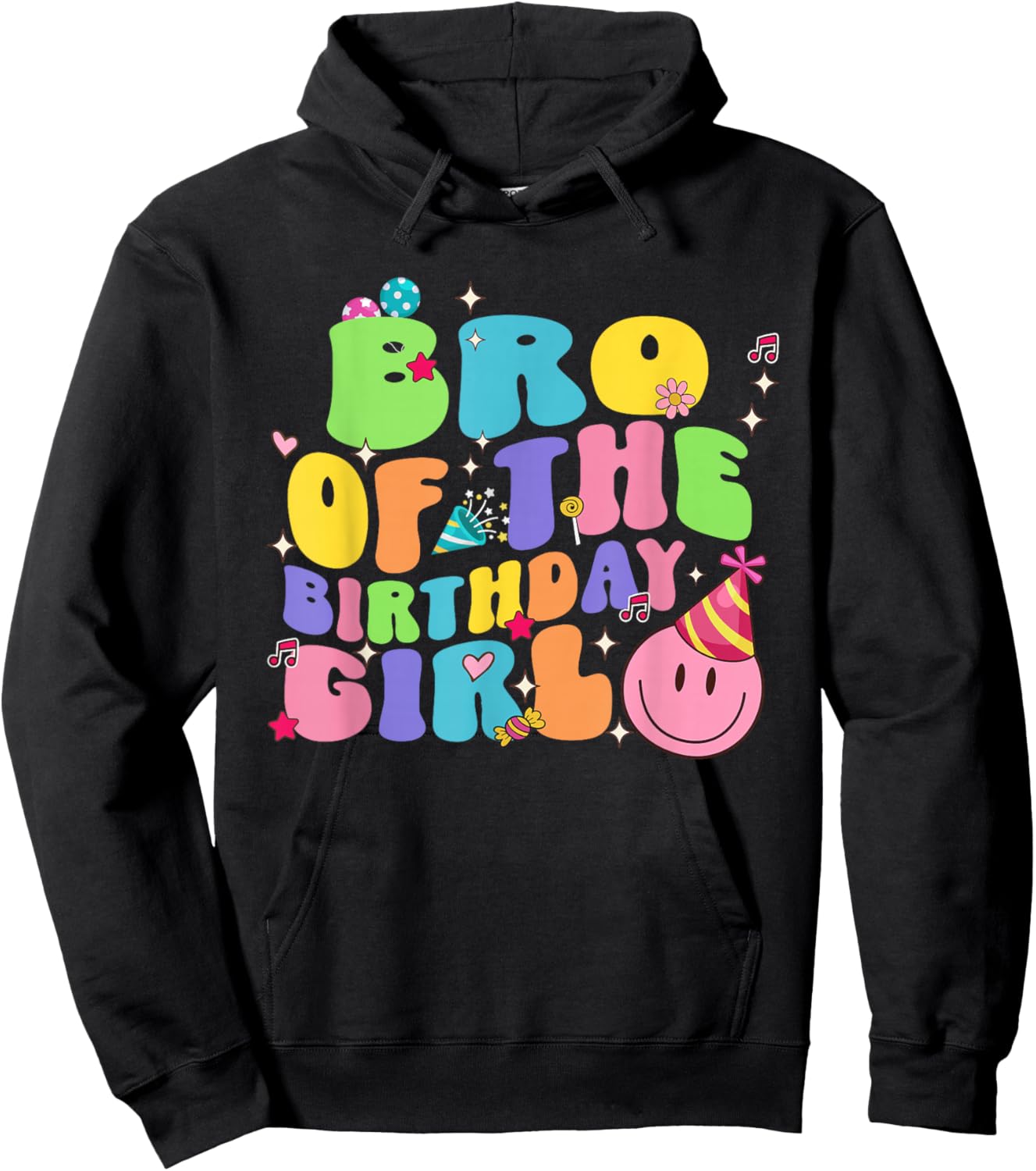 Bro of The Birthday Girl Family Groovy Birthday Party Hoodie - Hoodie | Black