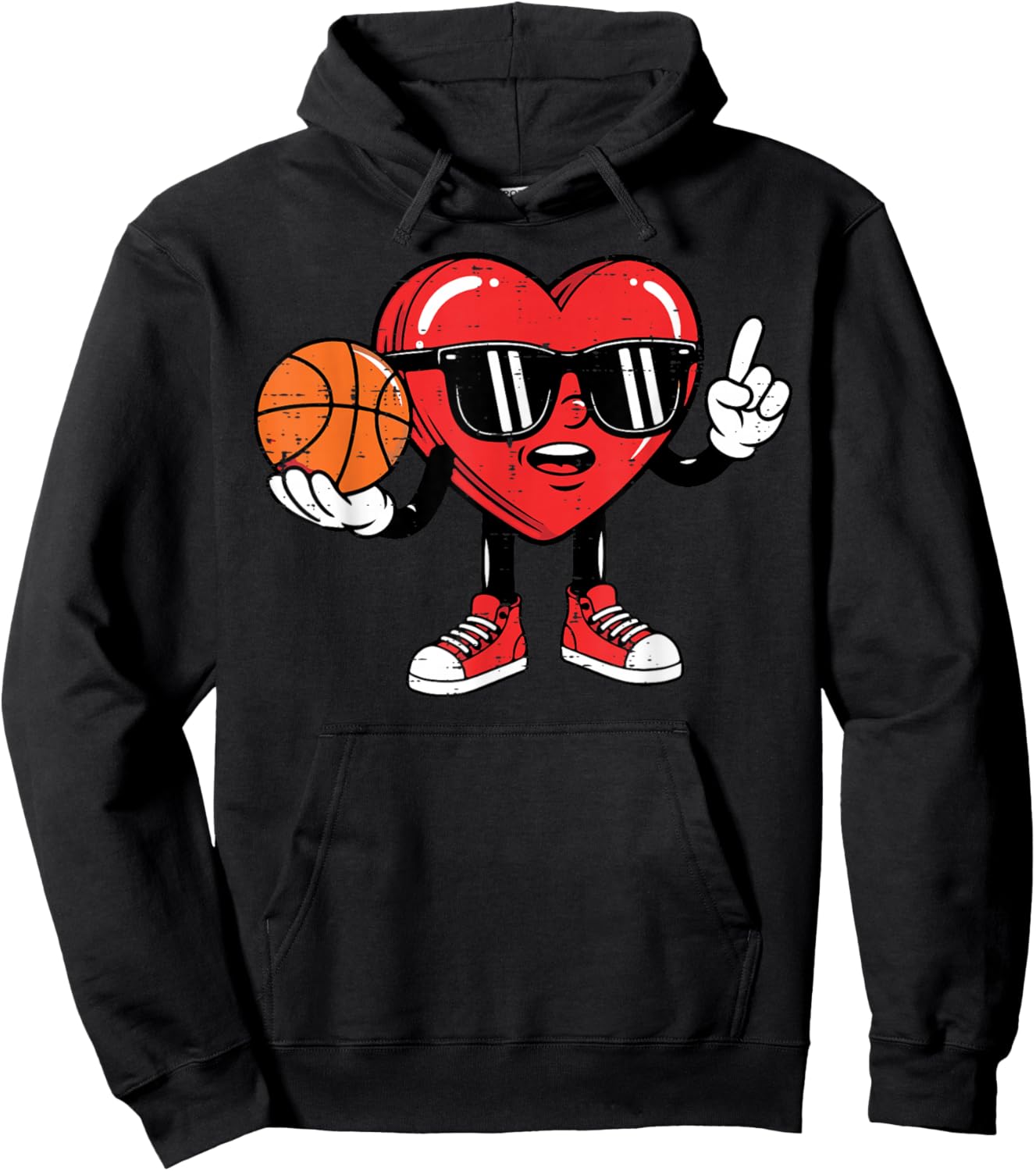 Valentines Day Basketball Heart Sports Coach Men Boys Kids Hoodie - Hoodie | Black