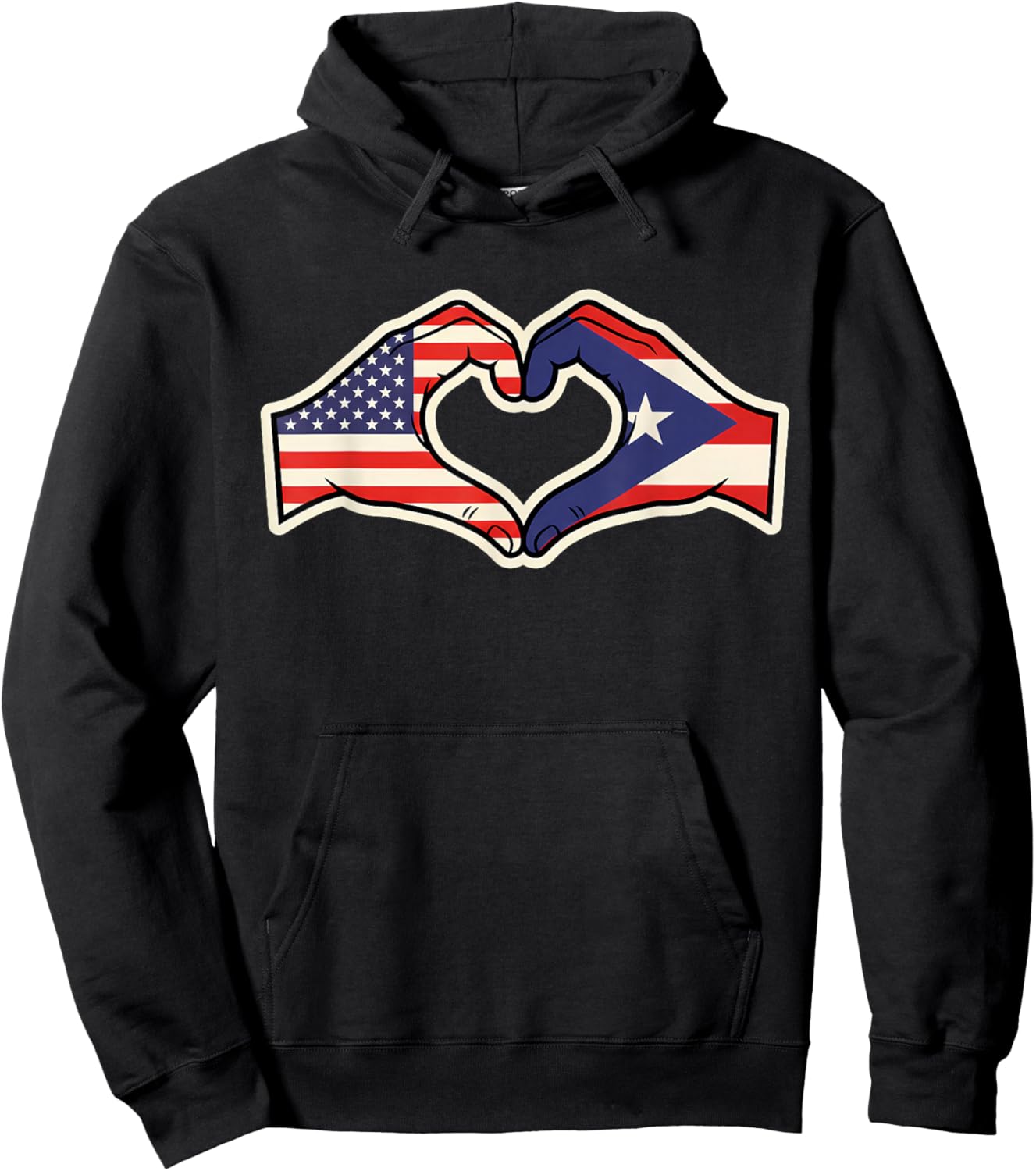USA Puerto Rico Flag Heart Hands Puerto Rican American Pride Hoodie - Hoodie | Black