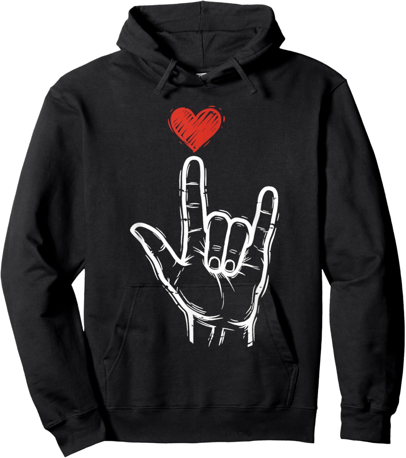 Valentines Day I Love You Hand Sign ASL Heart Women Men Hoodie - Hoodie | Black