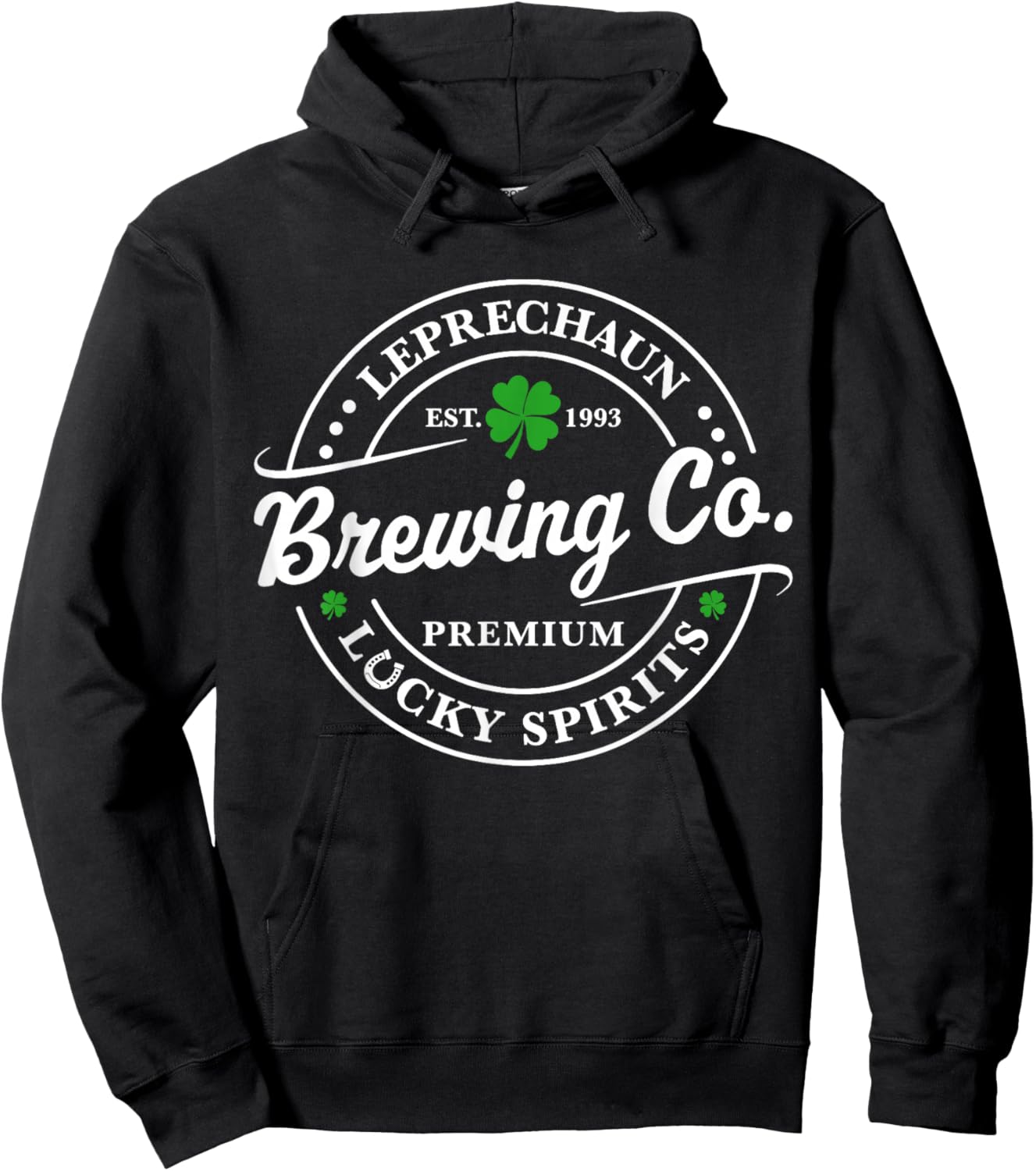 Leprechaun Lucky Spirits Brewing Shamrock St. Patrick's Day Hoodie - Hoodie | Black