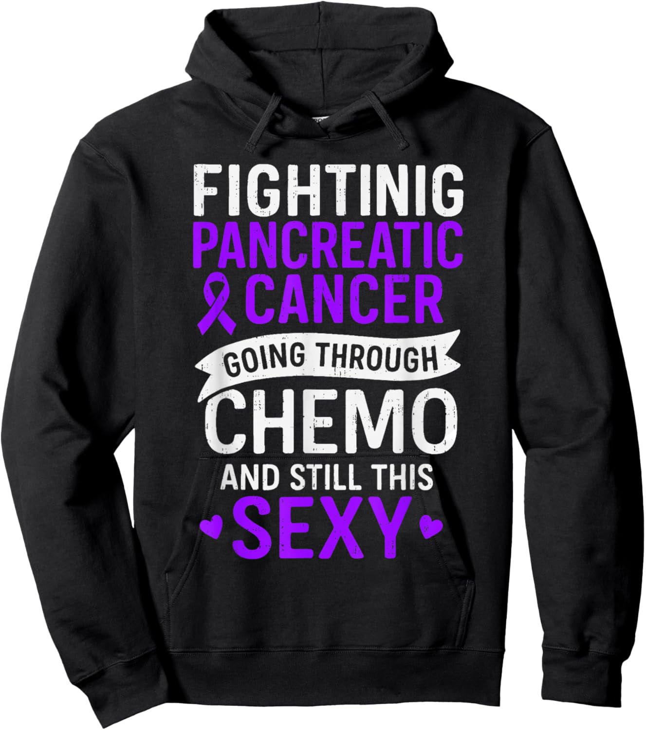 Fighting Pancreatic Cancer Awareness Ribbon Purple Support Hoodie - Hoodie | Black