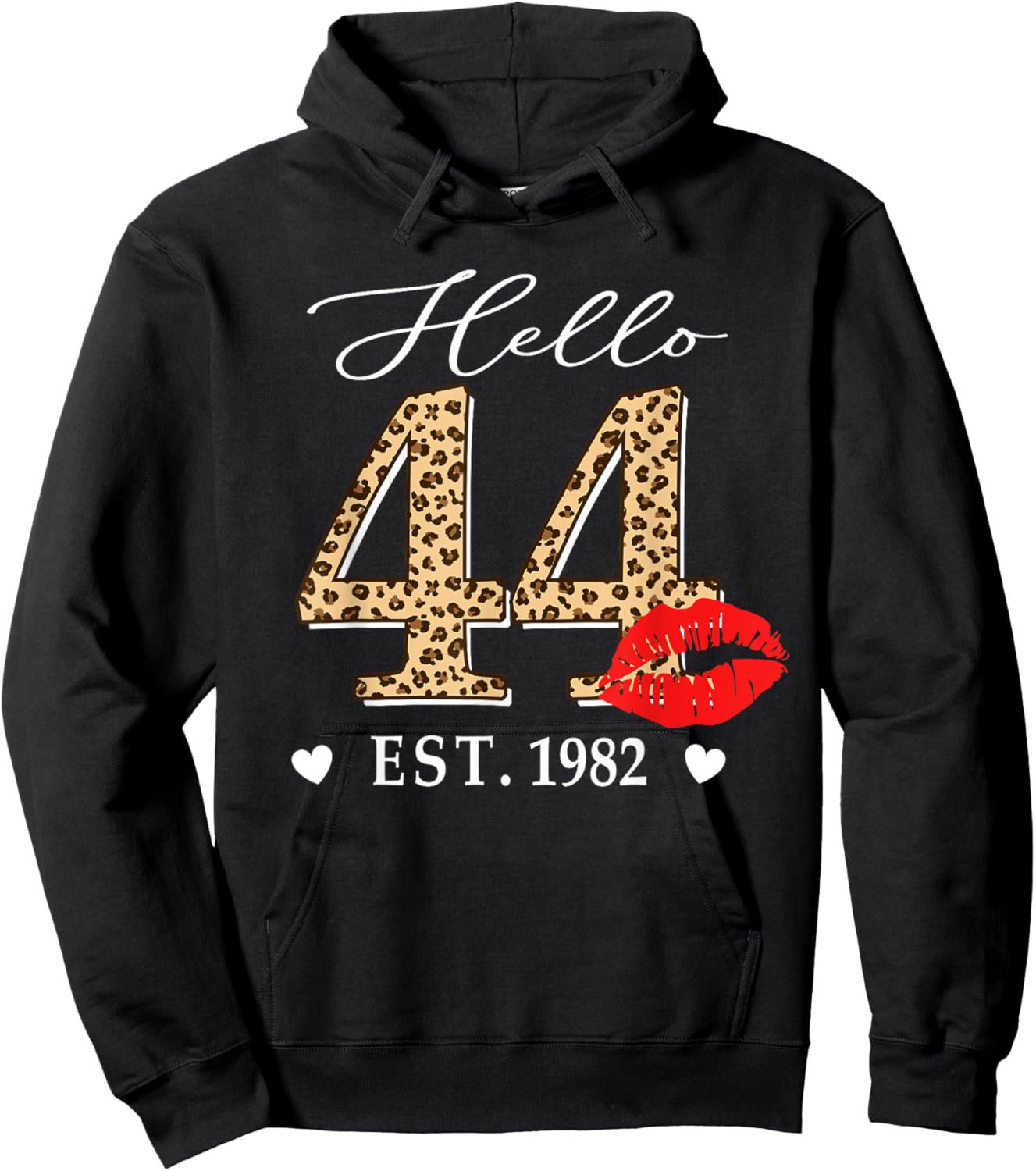 Hello 44 Fabulous Since 1982 44th Birthday Lips Leopard Hoodie - Hoodie | Black