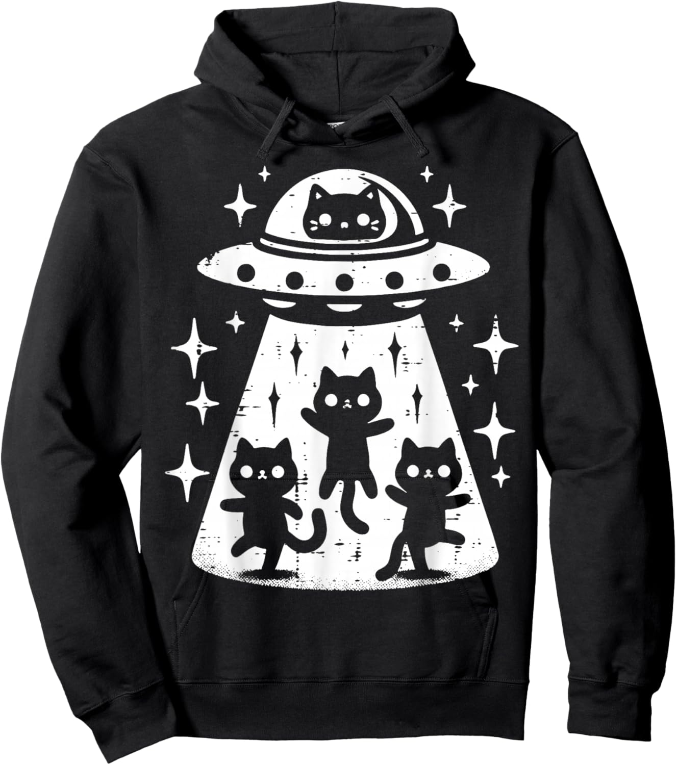 Cat UFO Abduction Funny Kitten Kitty Alien Girls Kids Women Hoodie - Hoodie | Black