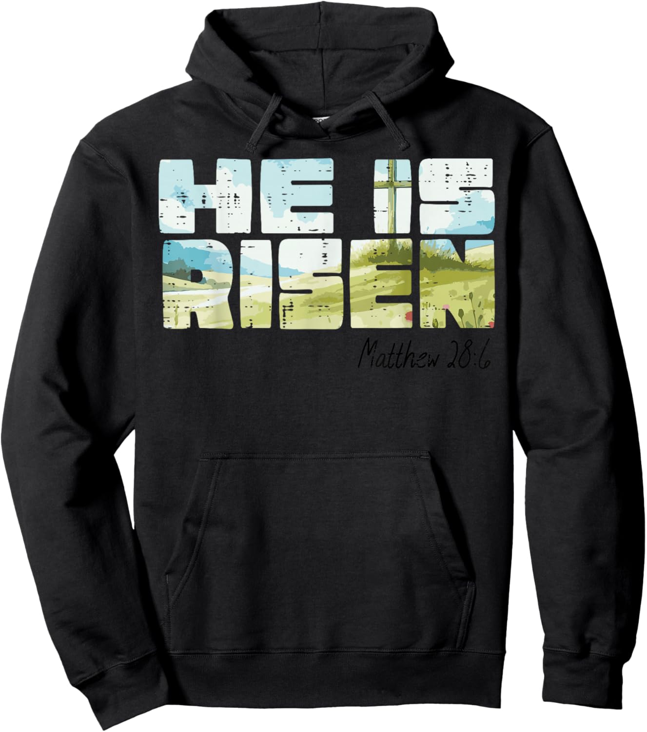 Easter He is Risen Cross Hill Jesus Religious Men Women Kids Hoodie - Hoodie | Black