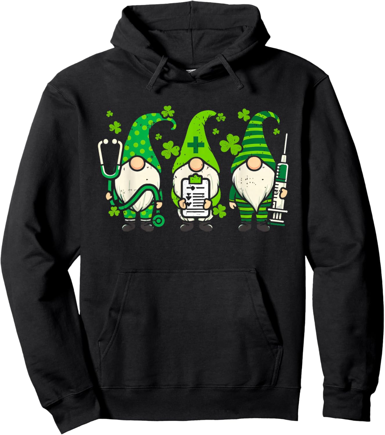 Gnome Stethoscope Irish Nurse St Patricks Day Lucky Shamrock Hoodie - Hoodie | Black