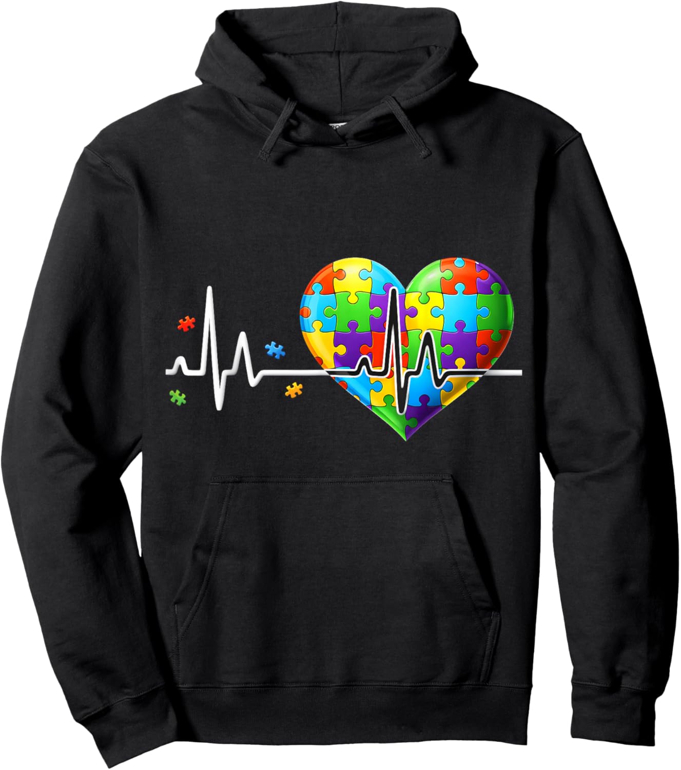 Funny Heart Beat Puzzle Autistic Autism Awareness Men Women Hoodie - Hoodie | Black