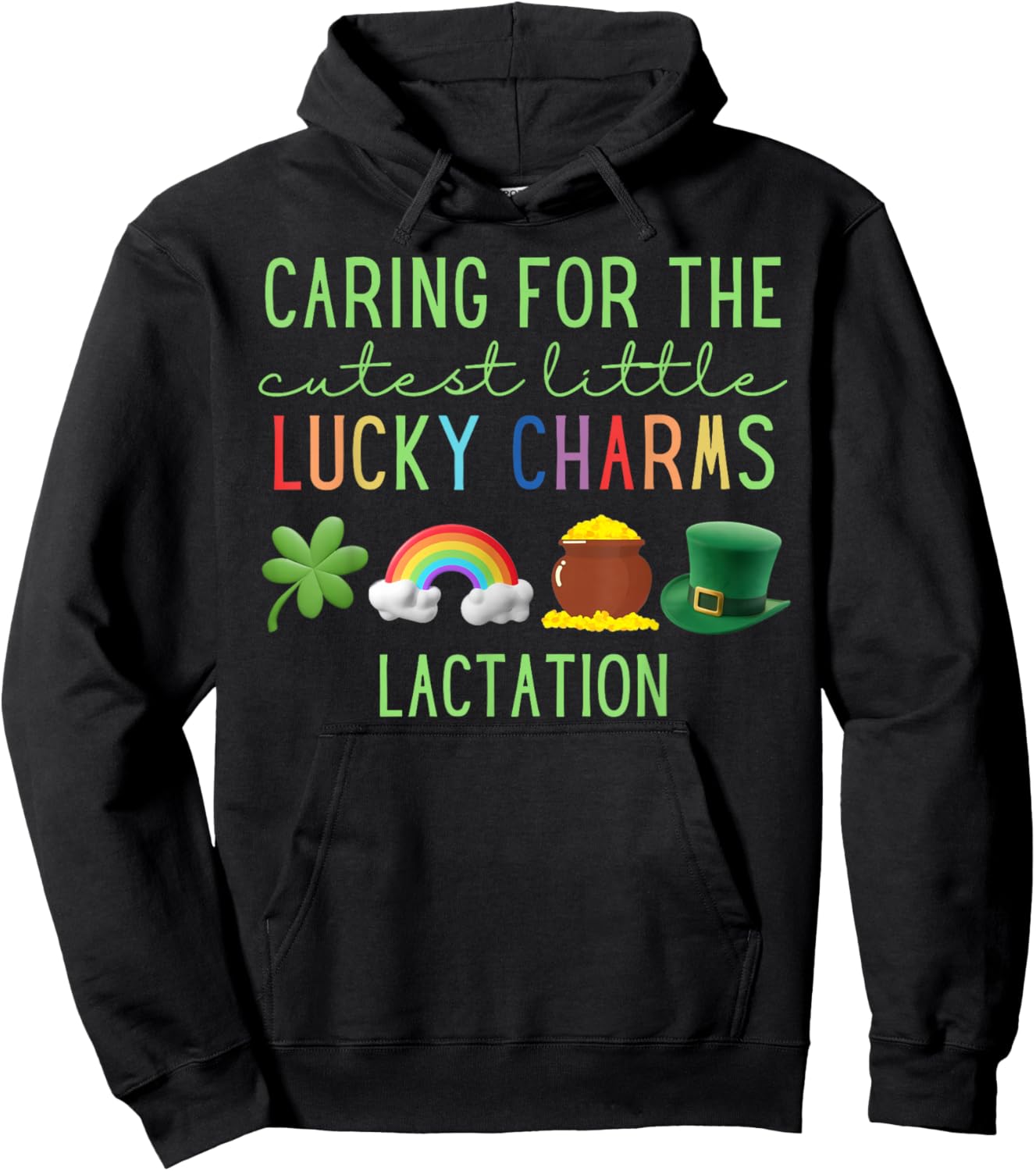 Caring for Cutest Little Lucky Charms Lactation St Patricks Hoodie - Hoodie | Black
