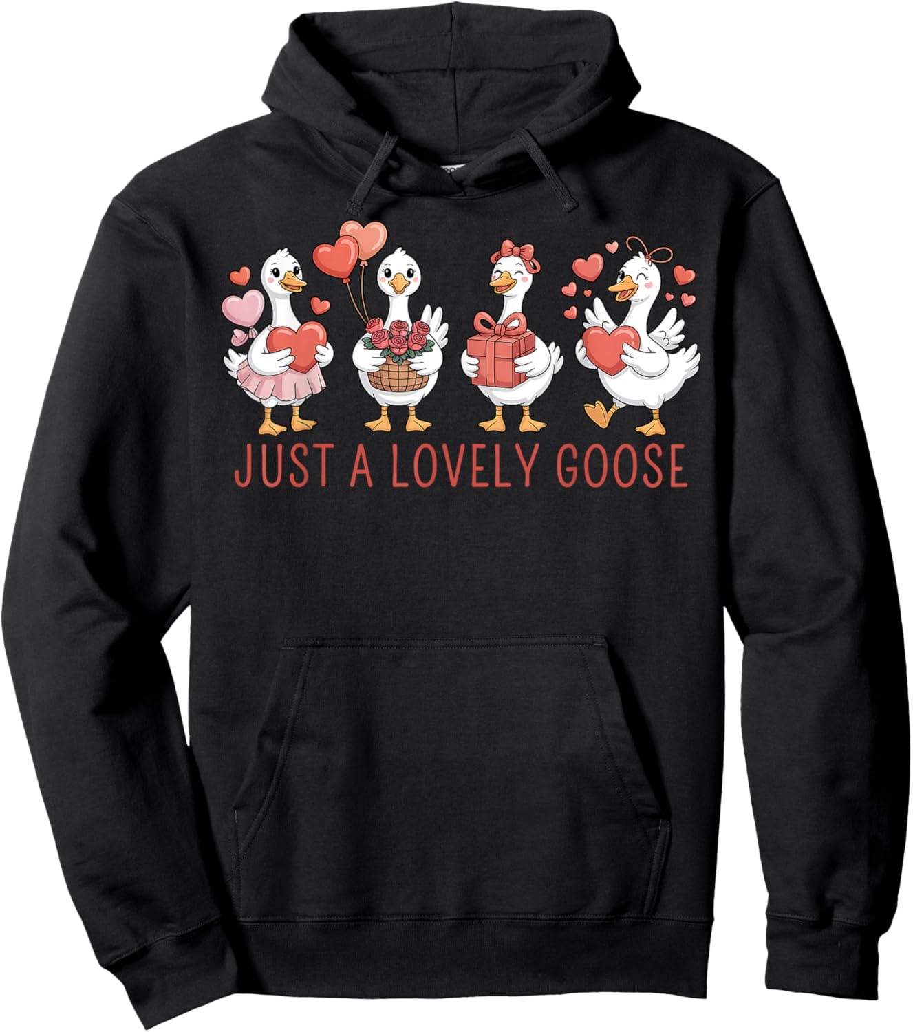 Just A Lovely Goose Cute Goose Valentine's Day Hoodie - Hoodie | Black