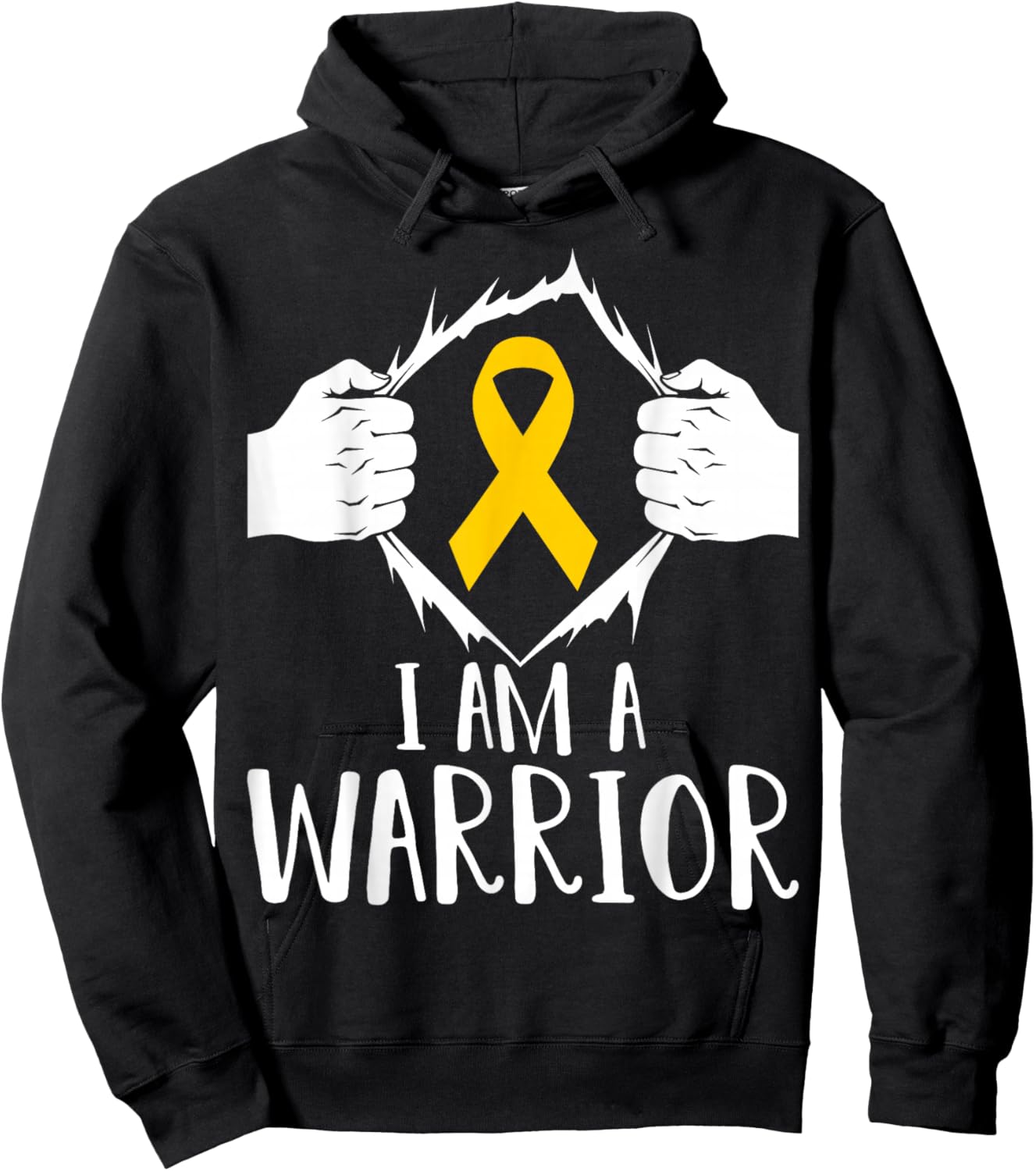 I Am A Warrior Childhood Cancer Survivor Gold Ribbon Hoodie - Hoodie | Black