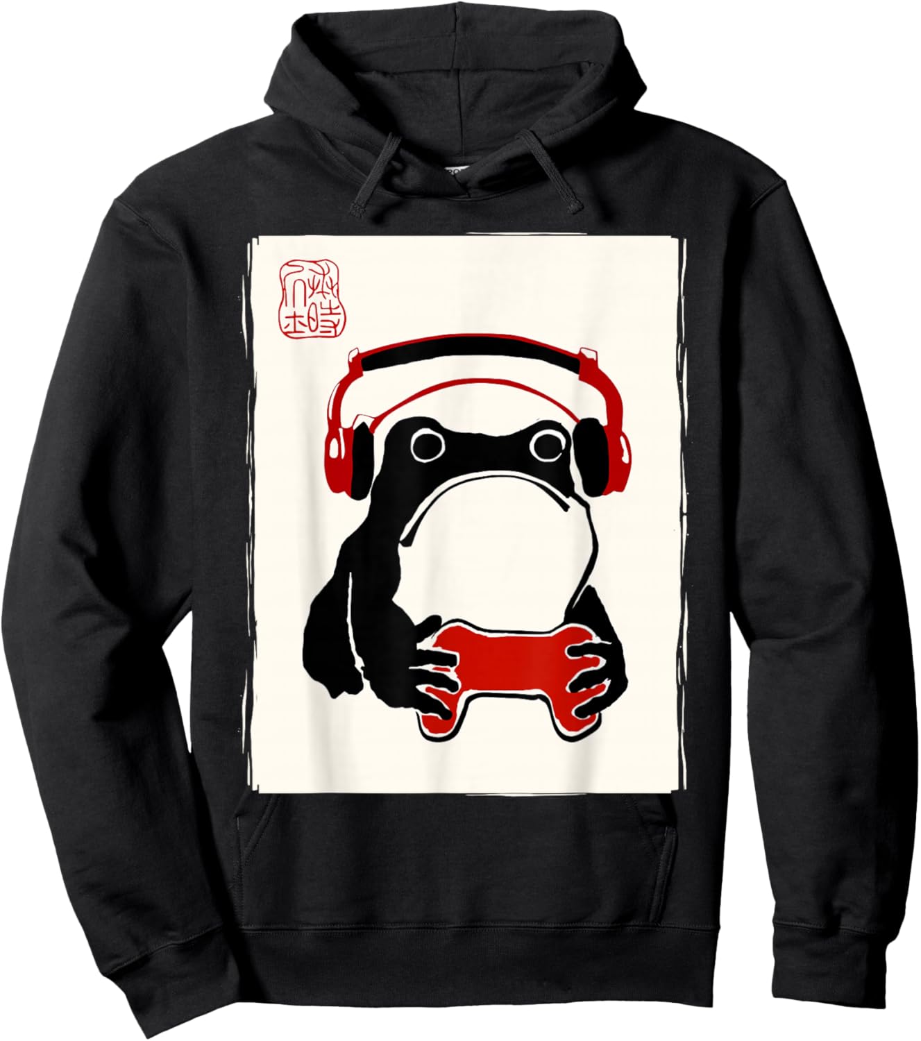 Grumpy Frog Gamer Bruh Ink Painting Japanese Funny Gamer Hoodie - Hoodie | Black