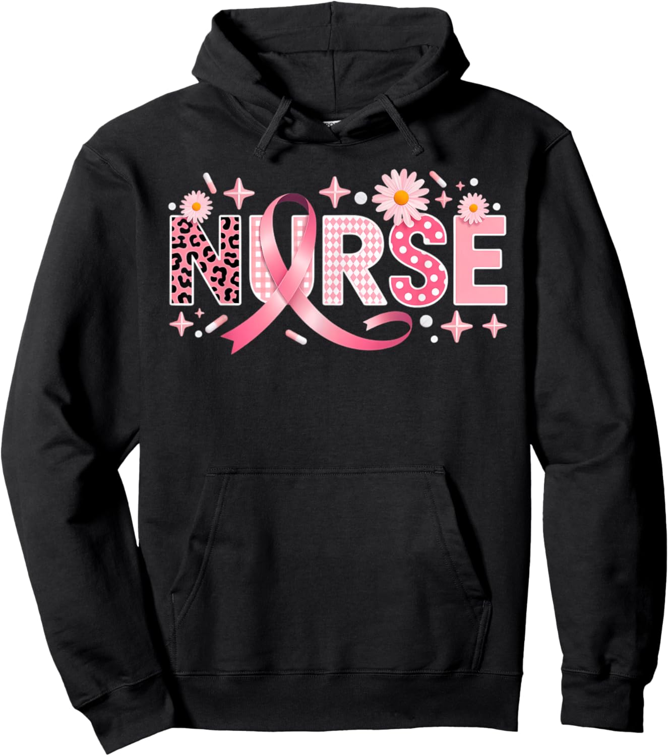 Pink Ribbon Stethoscope Nurse Life Breast Cancer Awareness Hoodie - Hoodie | Black