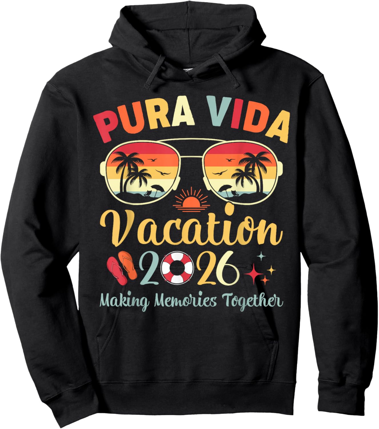 Pura Vida Beach Vacation 2026 Family Trip Summer Vibes Hoodie - Hoodie | Black