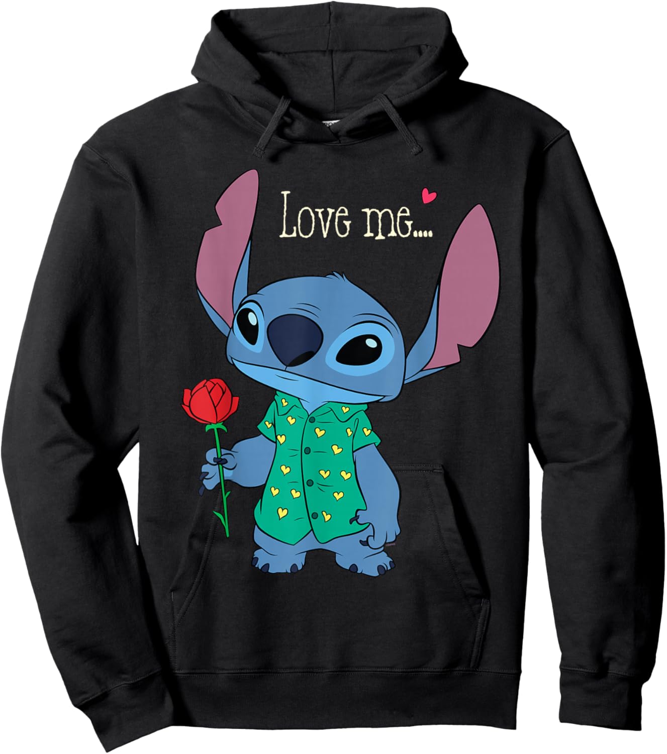 Disney Stitch Valentine's Day with Rose Love Me... Hoodie - Hoodie | Black