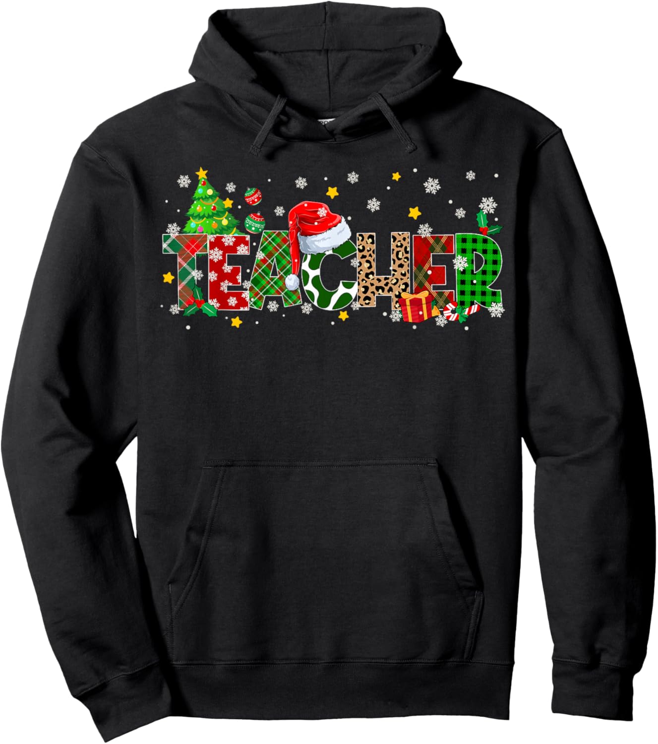 Teacher Christmas Plaid Pajamas Pjs Xmas Men Women Hoodie - Hoodie | Black